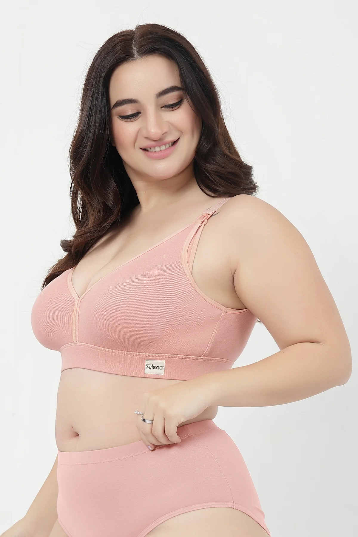 Lira Ribbed Cotton Nursing Padded Bra - Rose Gold - Image 7
