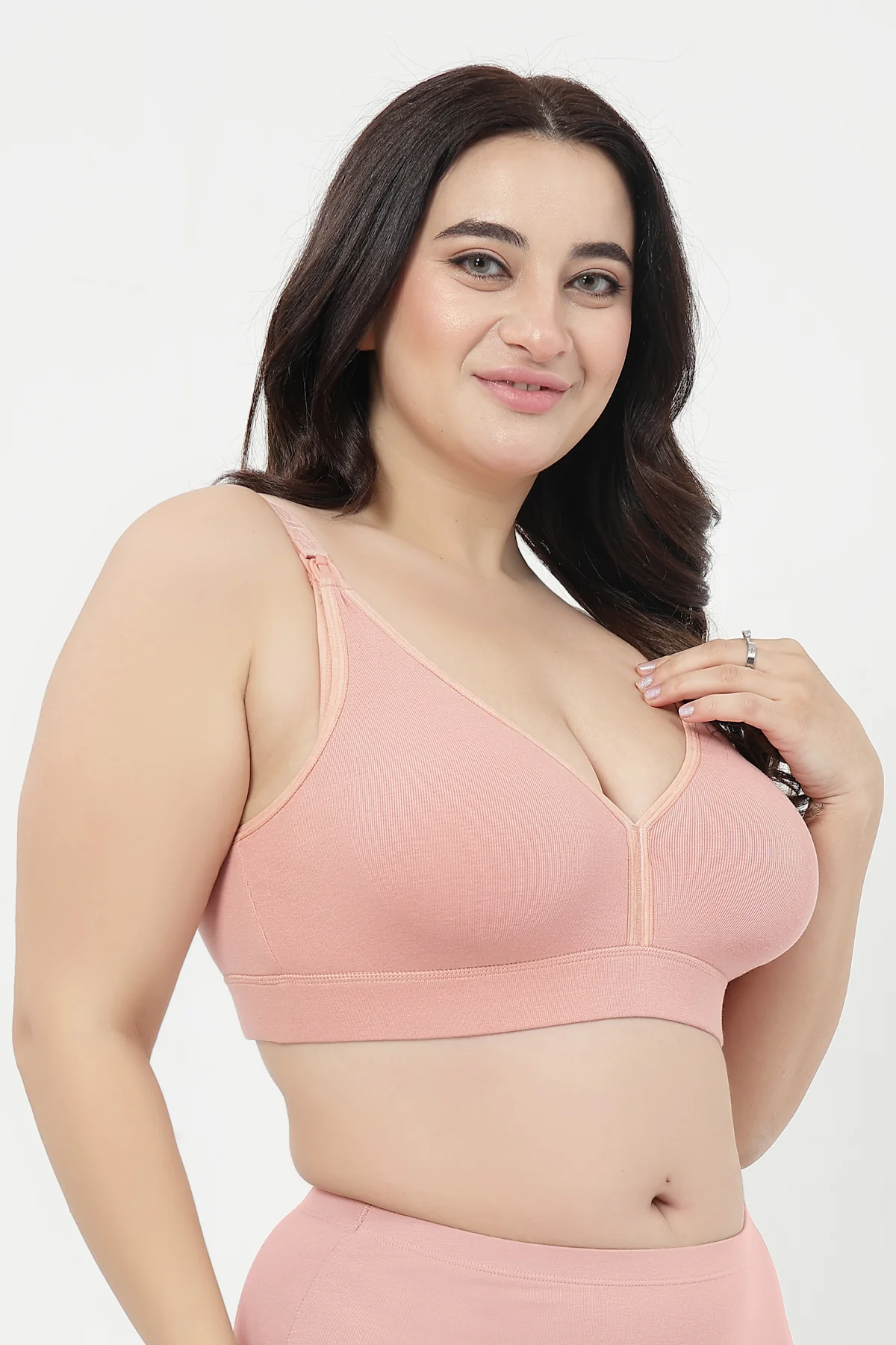 Lira Ribbed Cotton Nursing Padded Bra - Rose Gold - Image 8