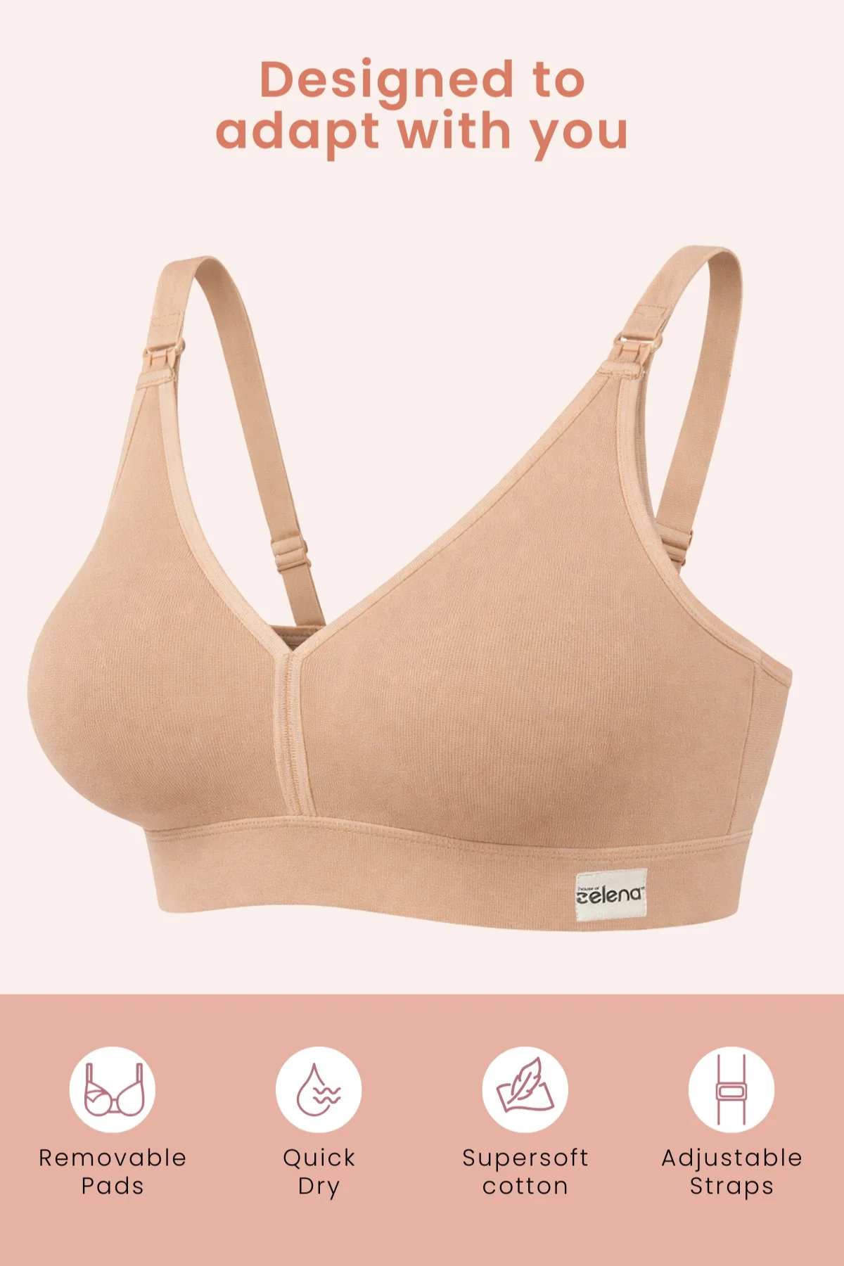 Lira Ribbed Cotton Nursing Padded Bra - Skin - Image 2