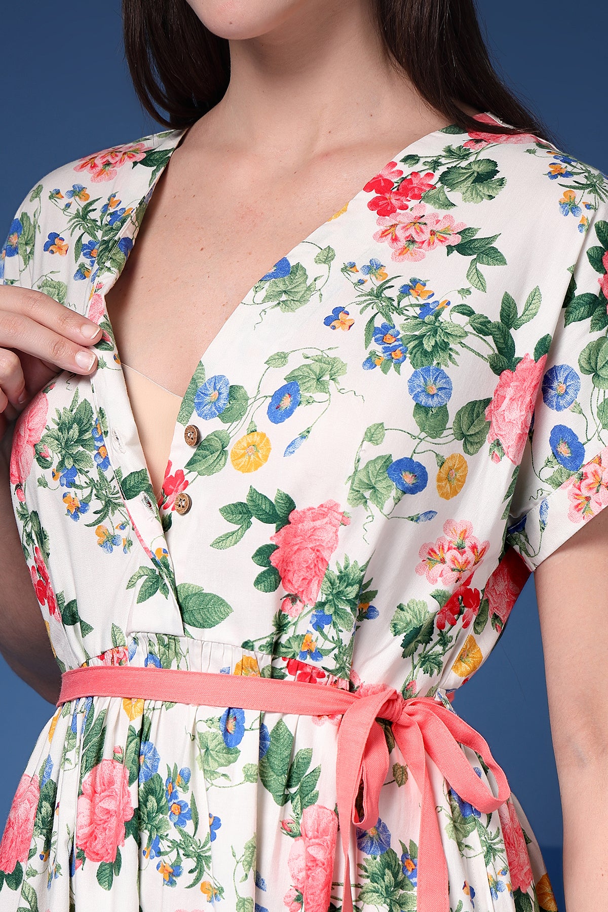 Marisa Belted Floral Cotton Poplin Zipless Feeding Shirt Dress - Image 2