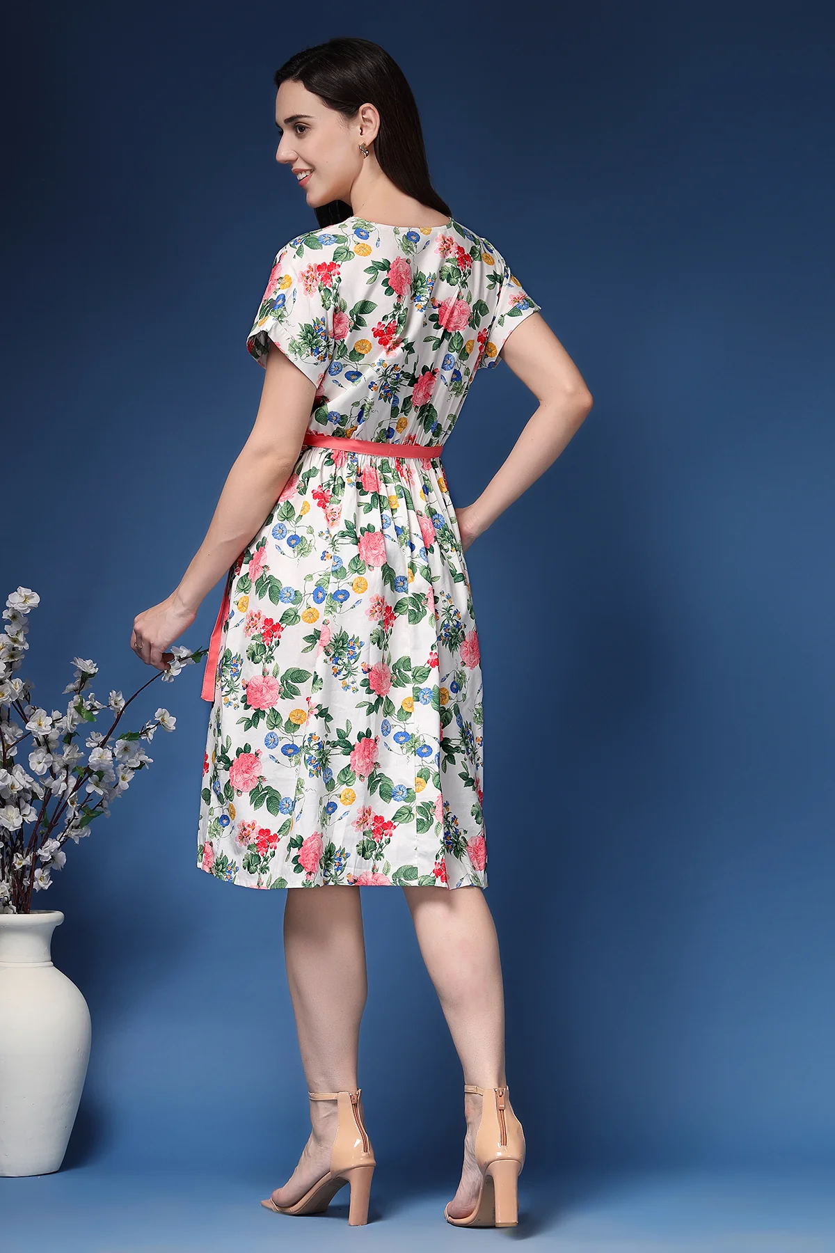 Marisa Belted Floral Cotton Poplin Zipless Feeding Shirt Dress - Image 3