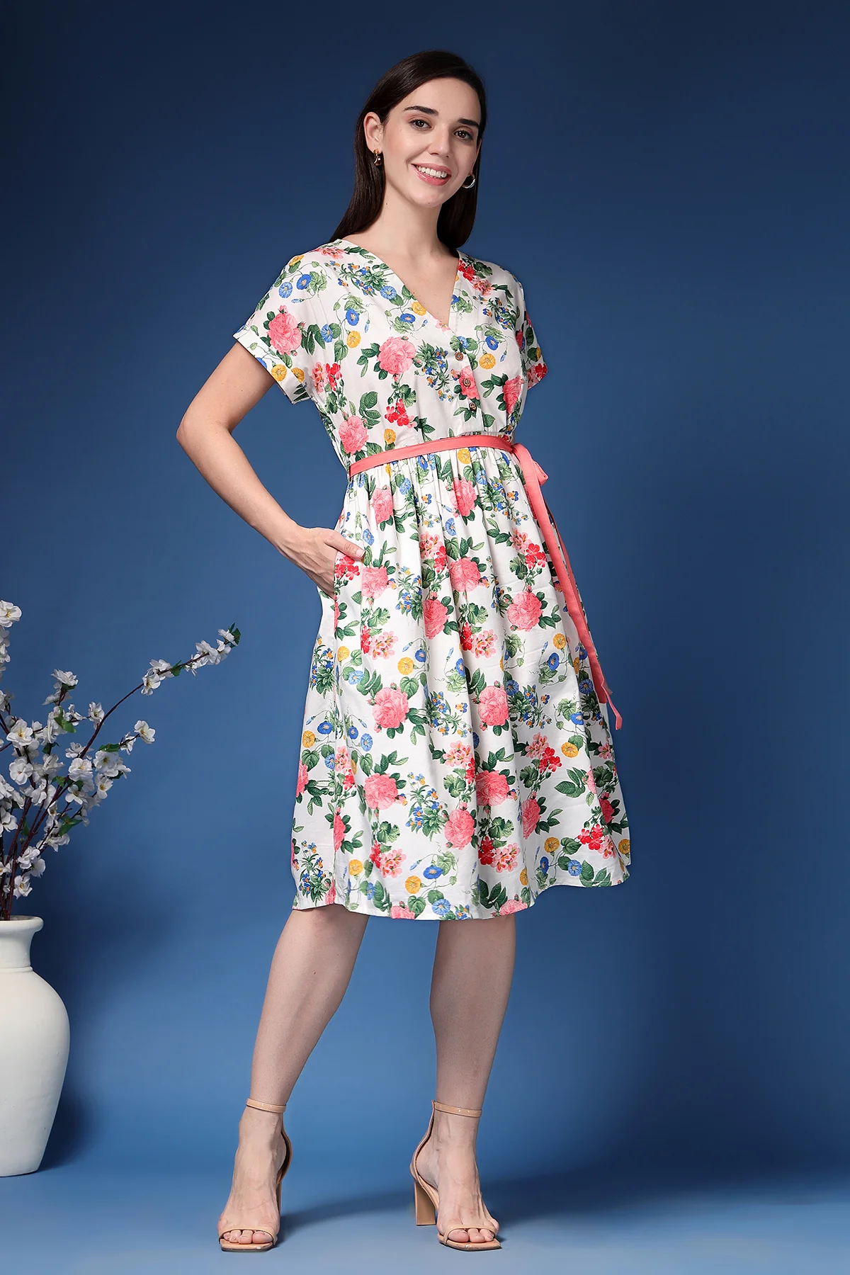 Marisa Belted Floral Cotton Poplin Zipless Feeding Shirt Dress - Image 6