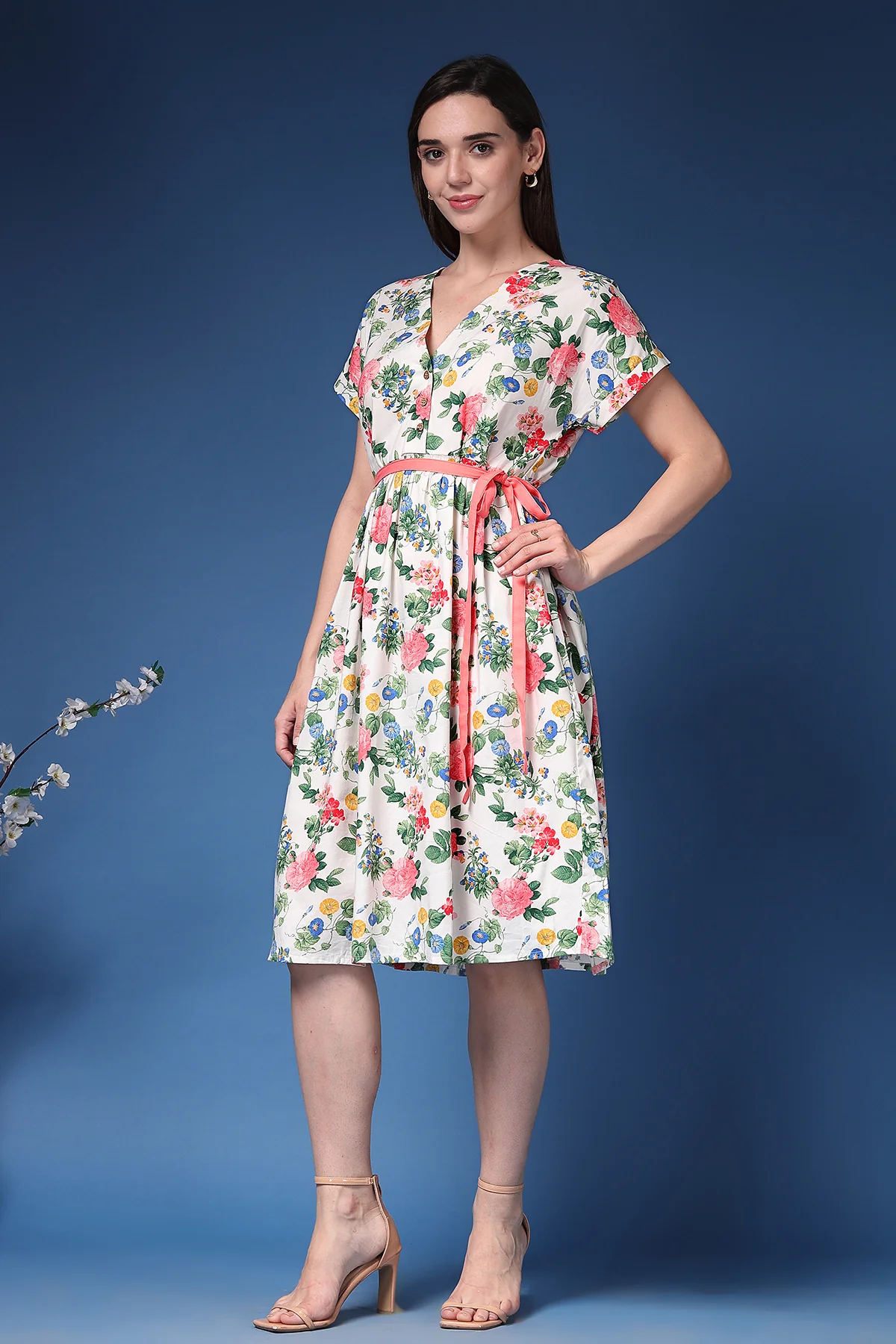 Marisa Belted Floral Cotton Poplin Zipless Feeding Shirt Dress - Image 7