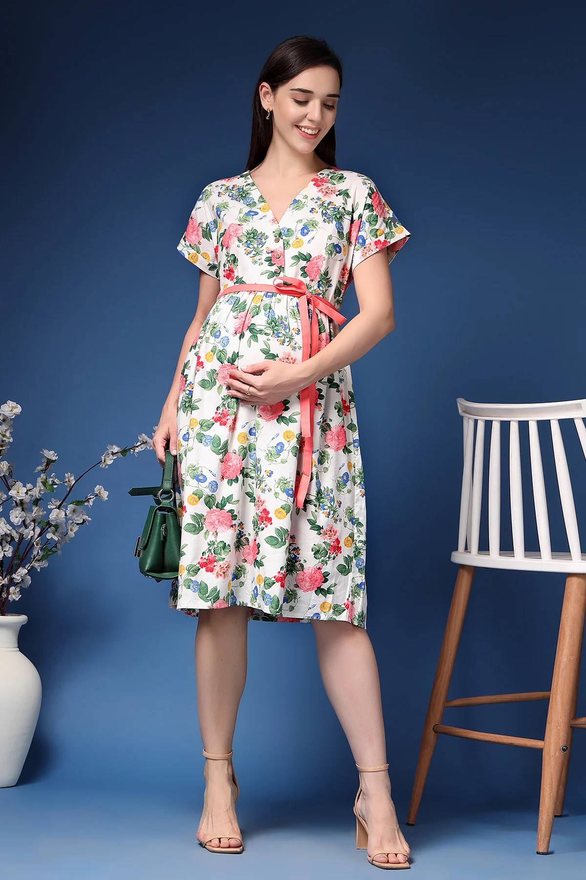 Marisa Belted Floral Cotton Poplin Zipless Feeding Shirt Dress - Image 8