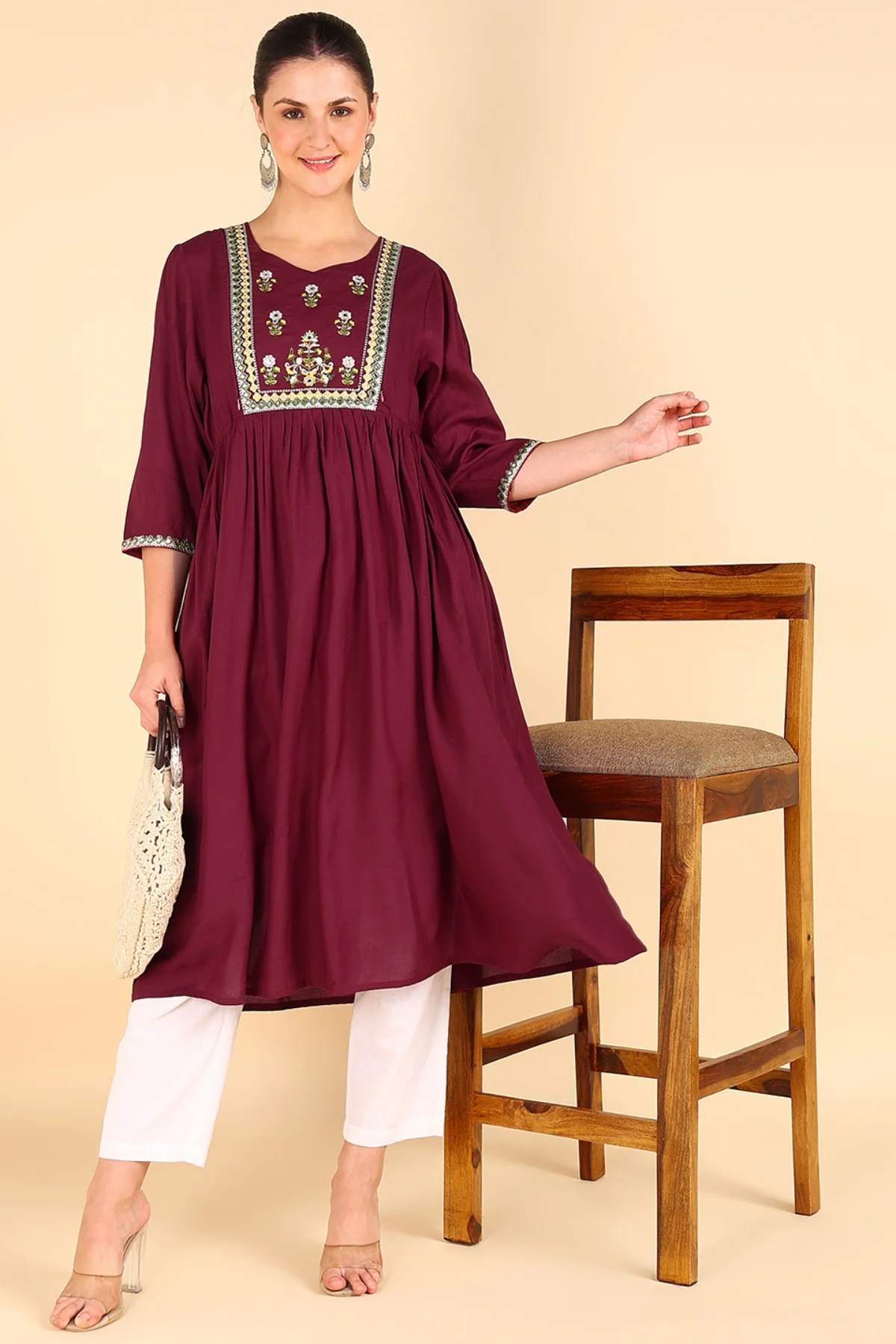 Maroon Maternity Feeding Kurti - Image 5