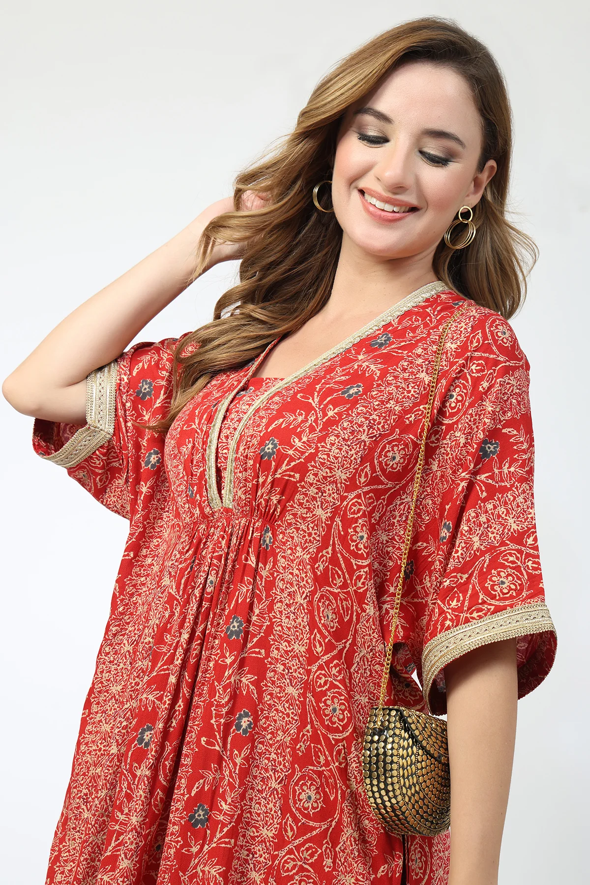 Maternity All Over Printed Zipless Feeding Kurta Set - Red - Image 13