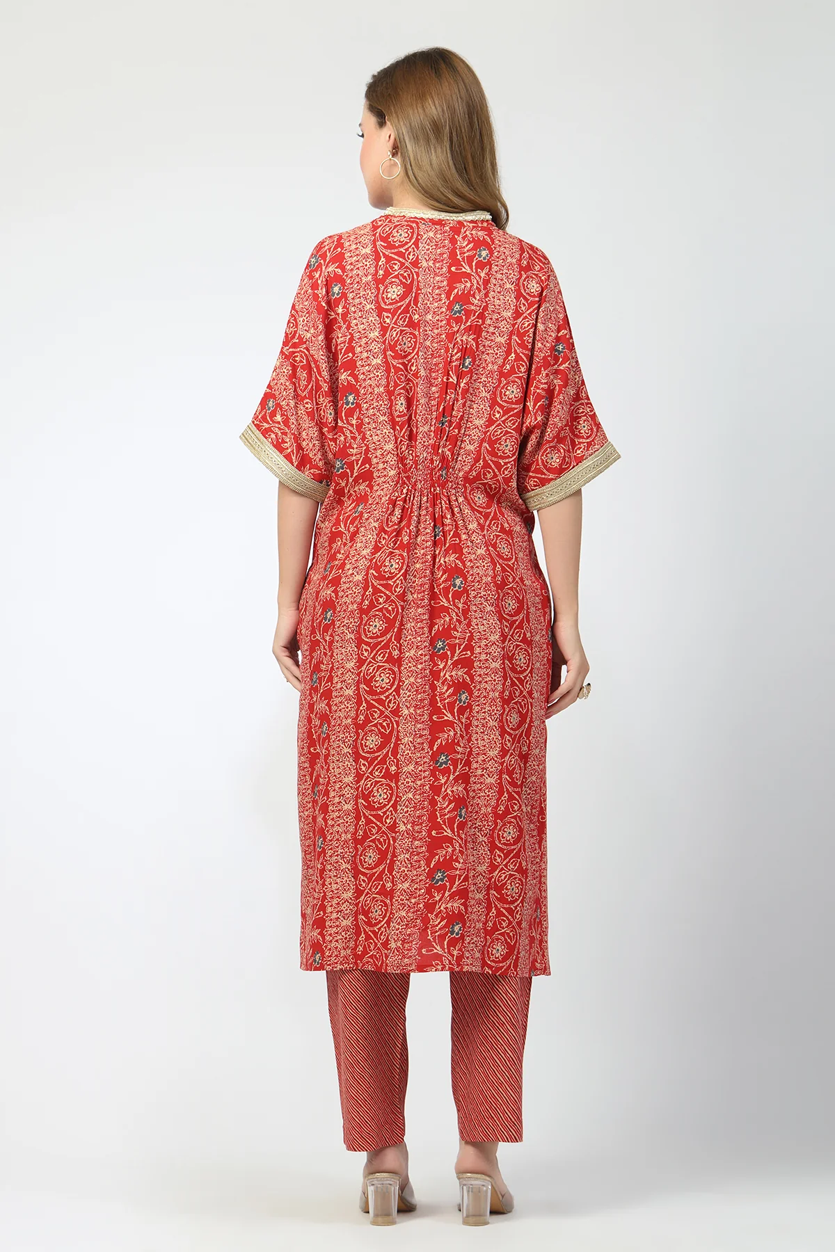 Maternity All Over Printed Zipless Feeding Kurta Set - Red - Image 3