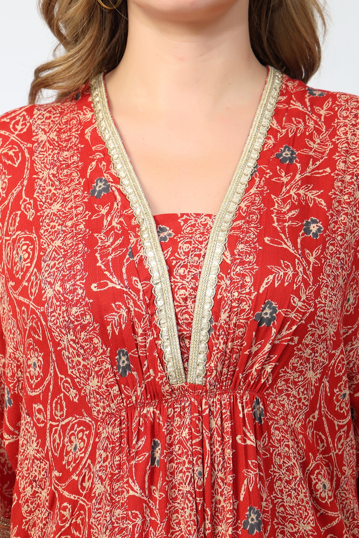 Maternity All Over Printed Zipless Feeding Kurta Set - Red - Image 9