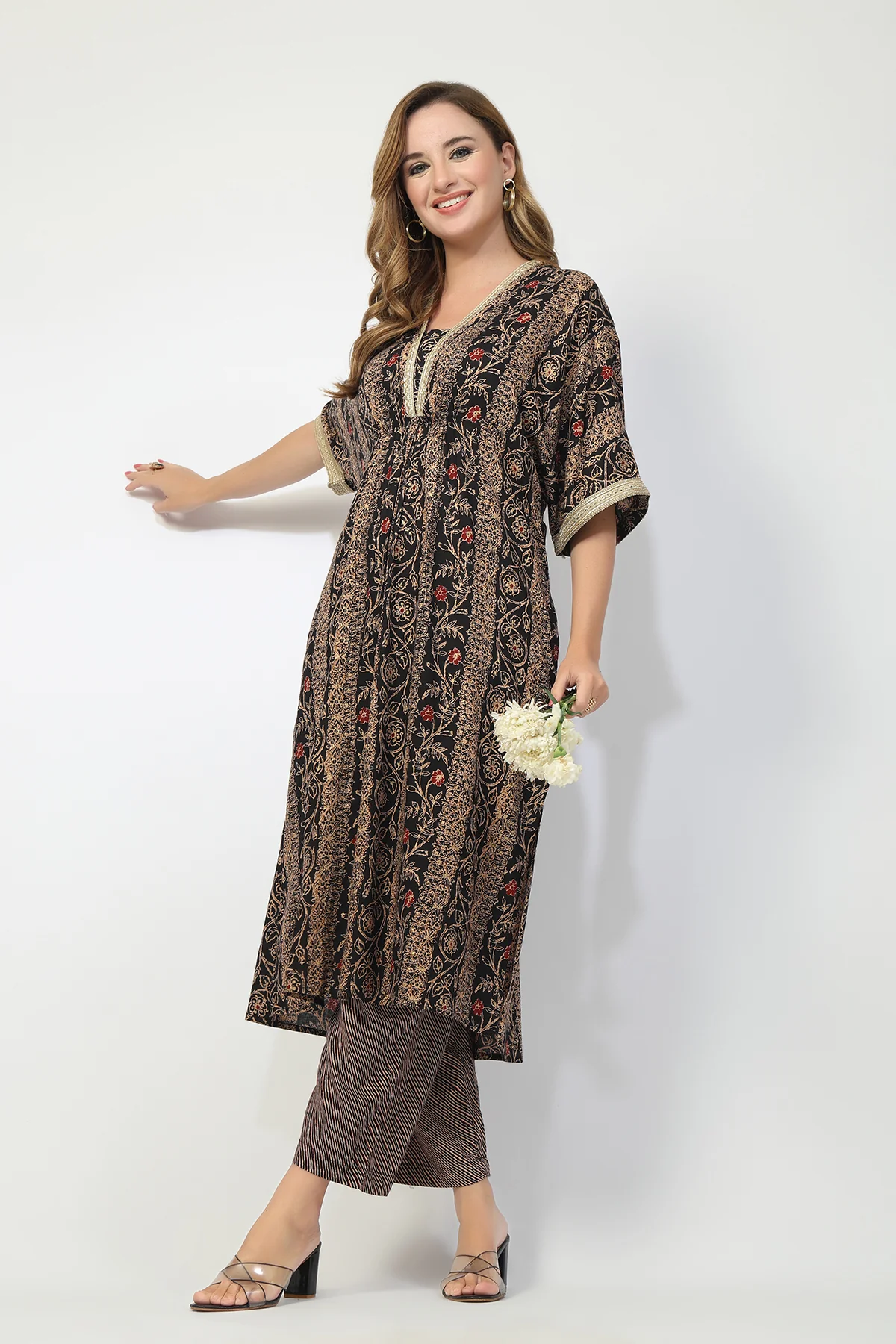 Maternity All Over Printed Zipless Feeding Kurta Set - Black - Image 11