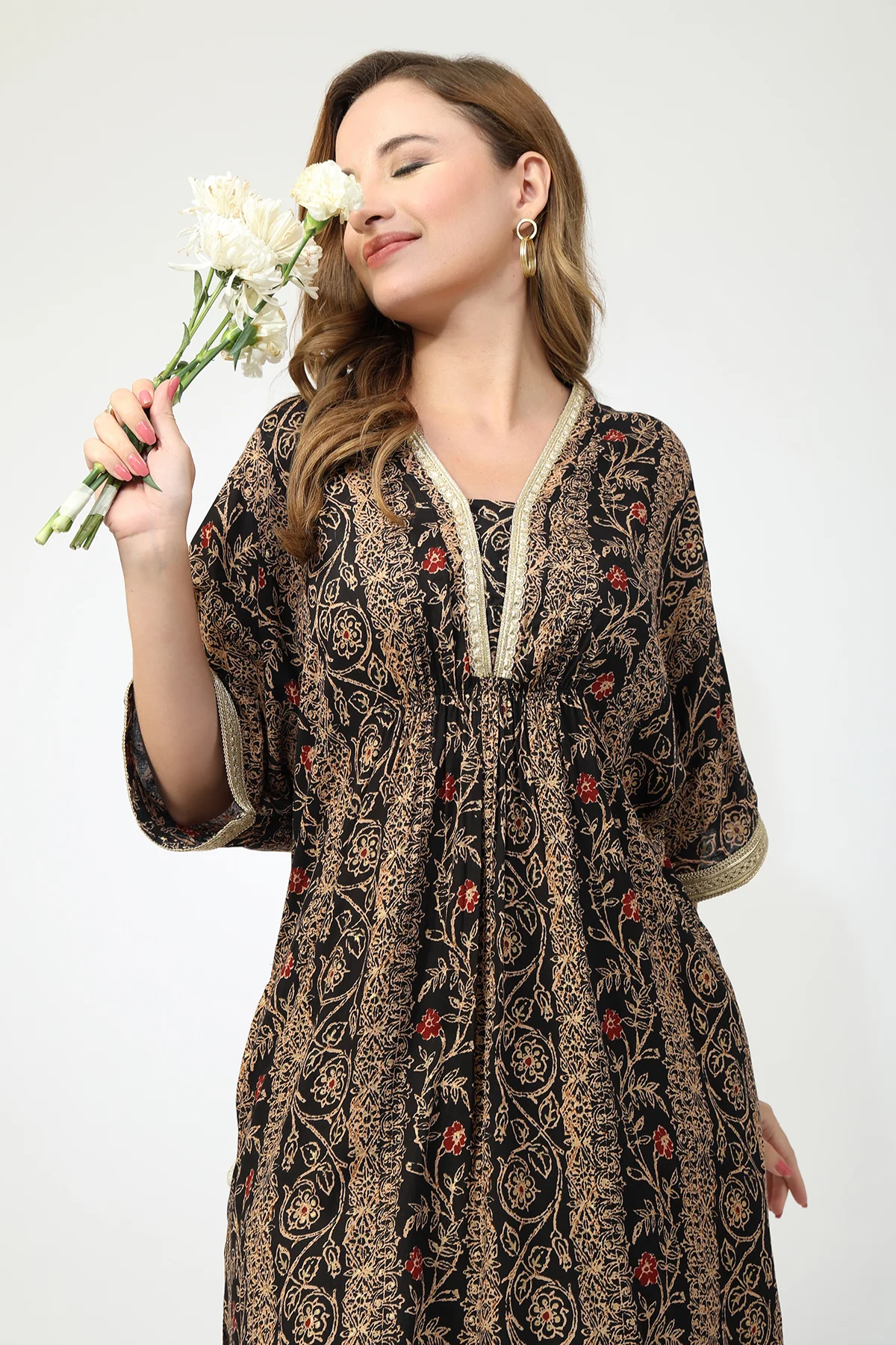 Maternity All Over Printed Zipless Feeding Kurta Set - Black - Image 12