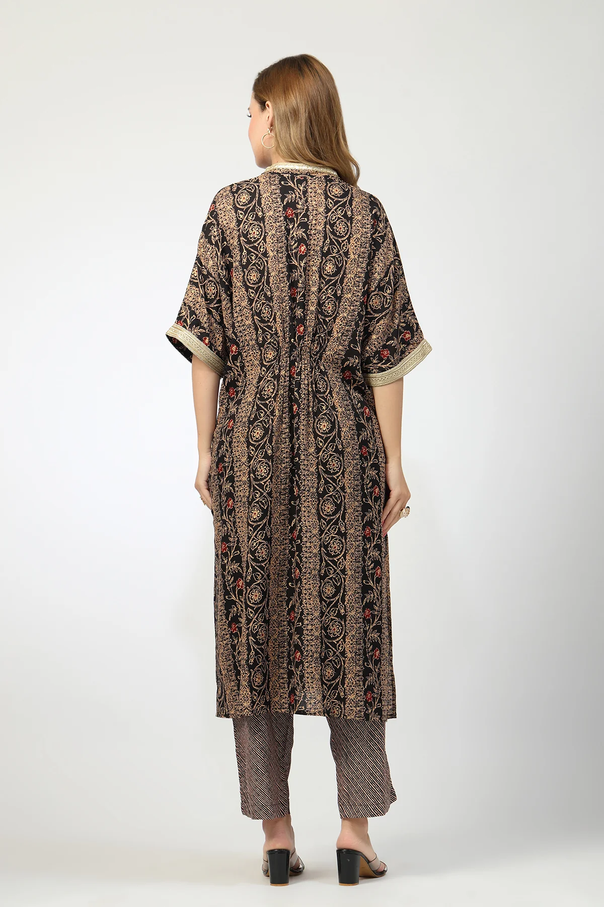 Maternity All Over Printed Zipless Feeding Kurta Set - Black - Image 3