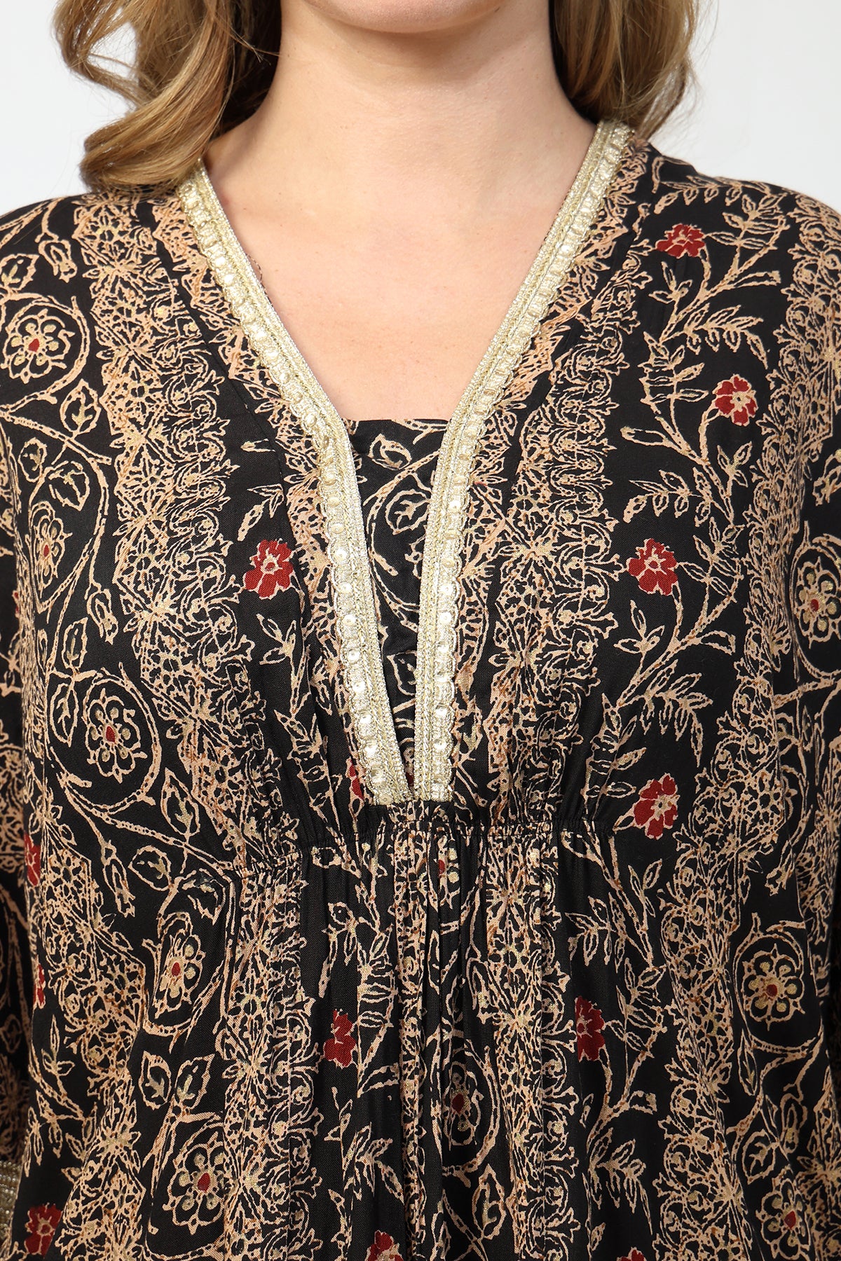 Maternity All Over Printed Zipless Feeding Kurta Set - Black - Image 7