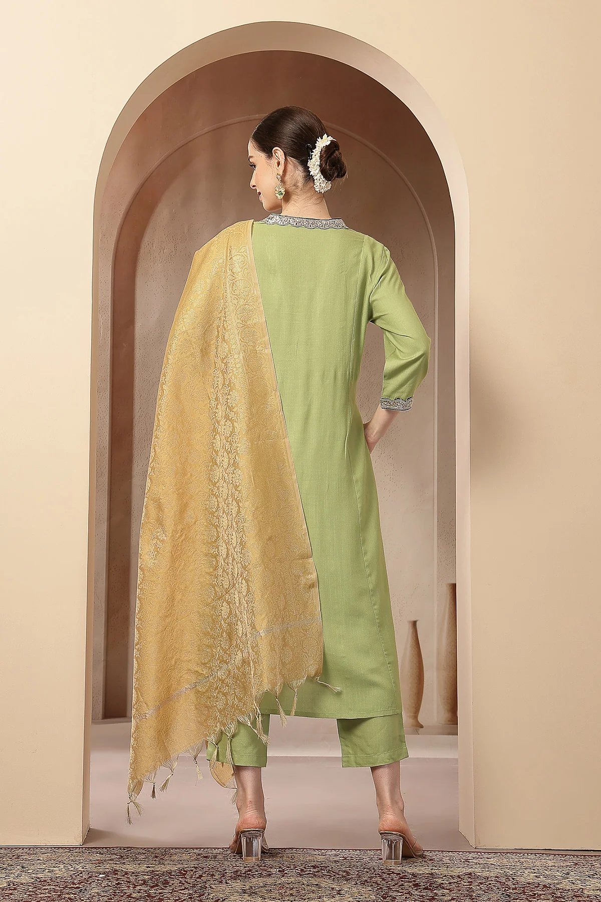 Maternity Concealed Zip Feeding Kurta Set with Dupatta - Parrot Green - Image 3