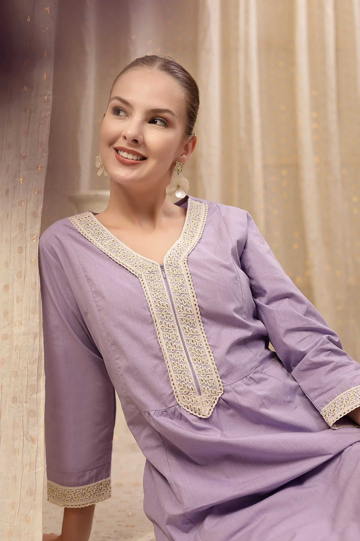 Maternity Cotton Kurta Pant Set - Lavender - Image 10