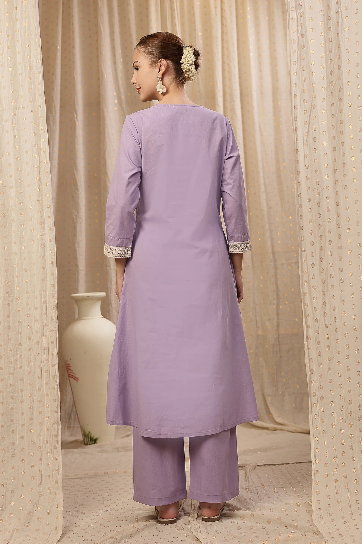 Maternity Cotton Kurta Pant Set - Lavender - Image 3