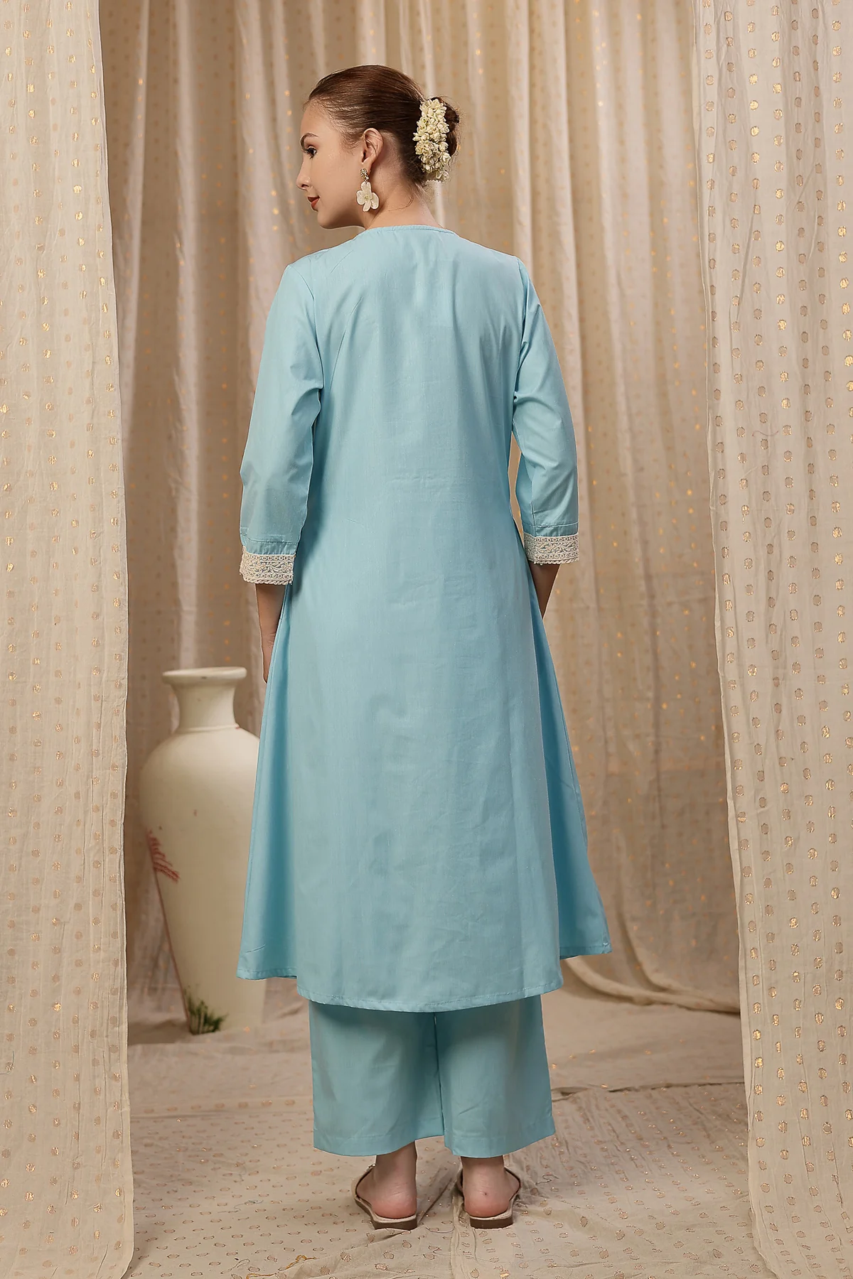 Maternity Cotton Kurta Pant Set - Light Blue - Image 3