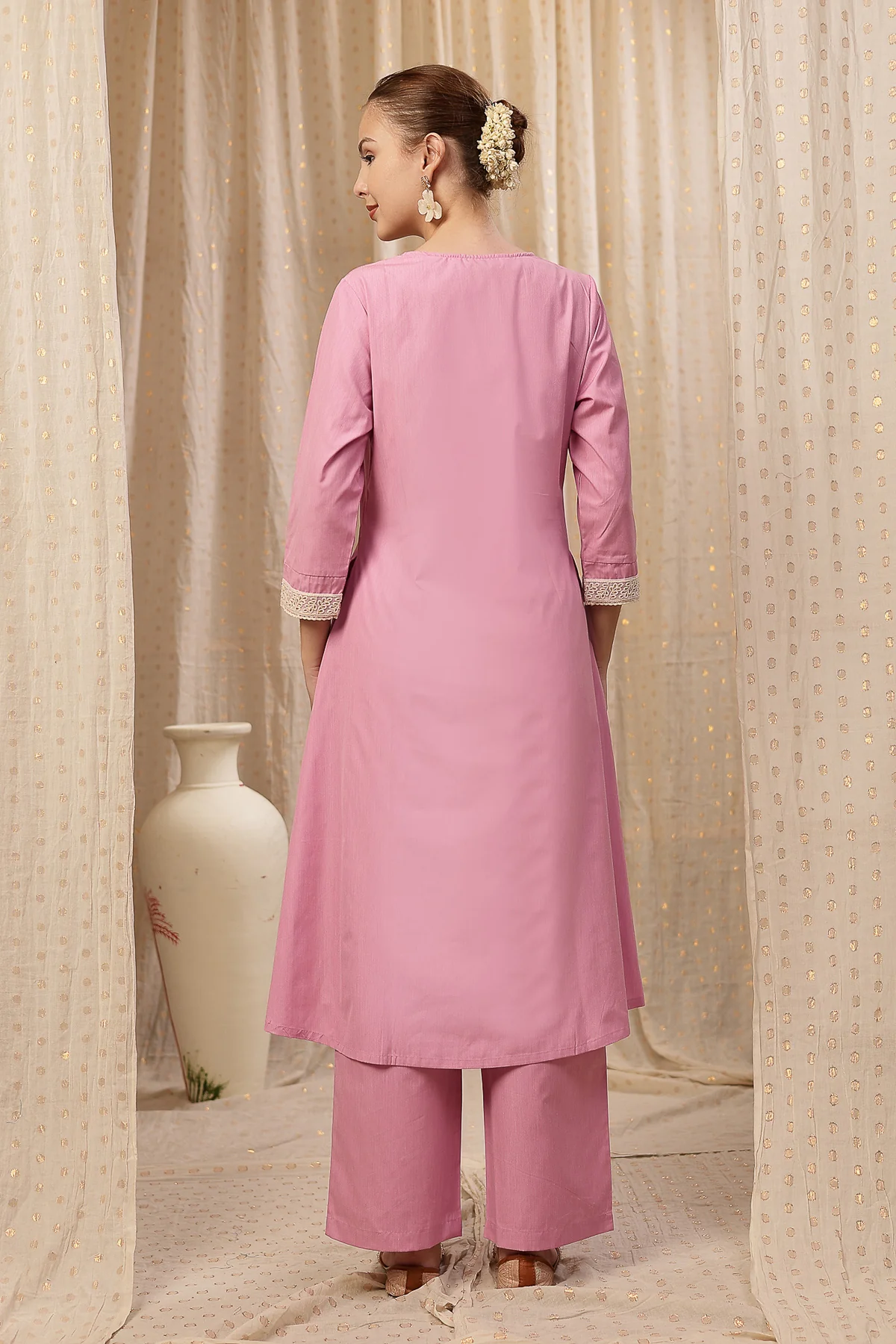 Maternity Cotton Kurta Pant Set - Light Pink - Image 4