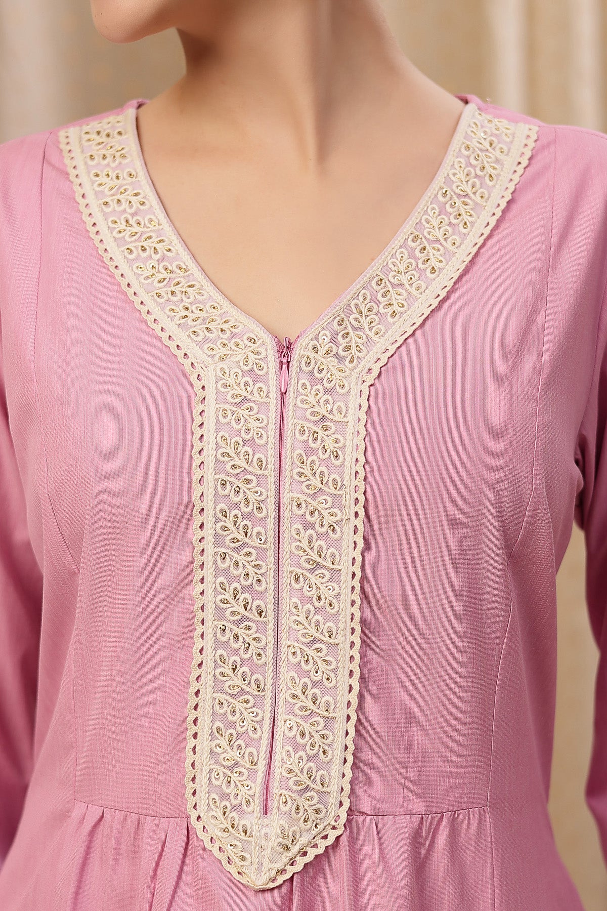 Maternity Cotton Kurta Pant Set - Light Pink - Image 7
