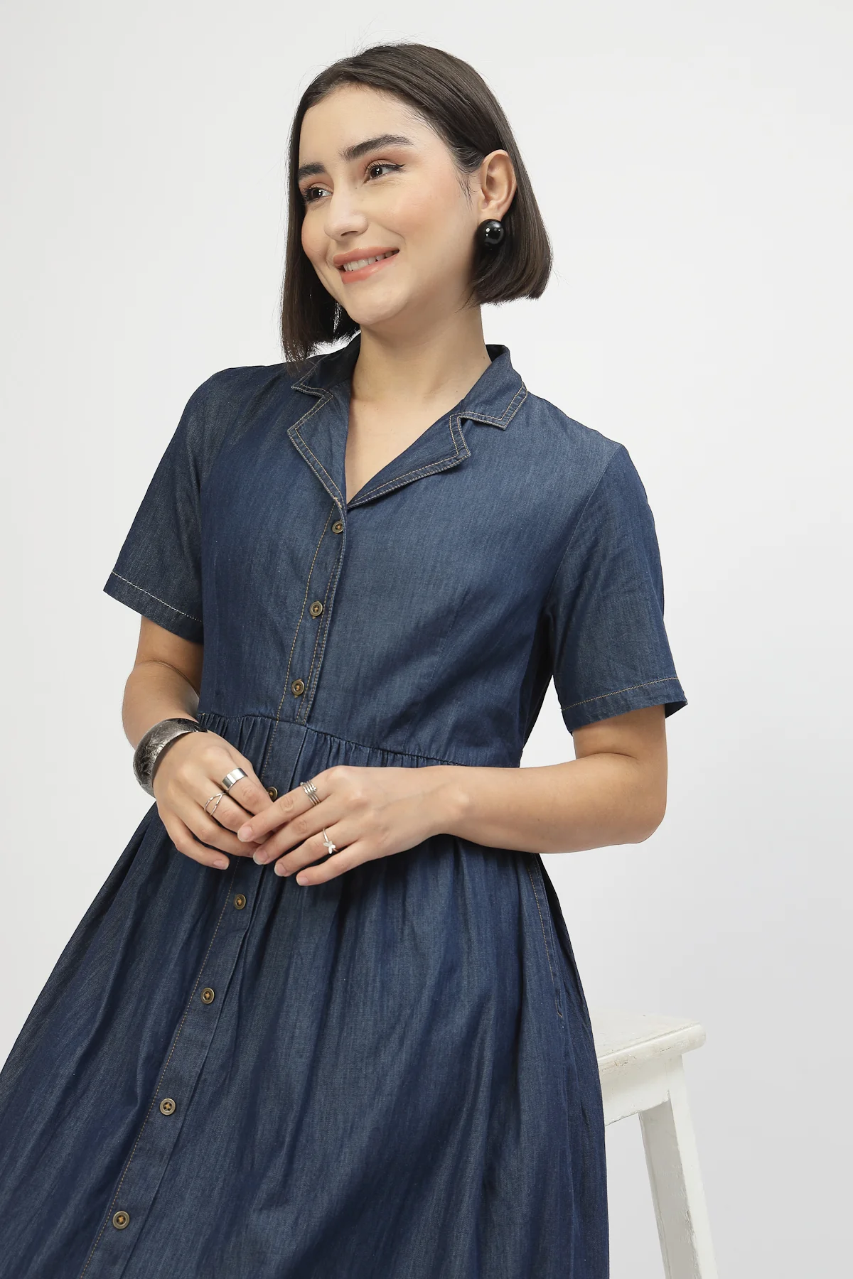 Maternity Denim Zipless Feeding Dress - Denim Blue - Image 10