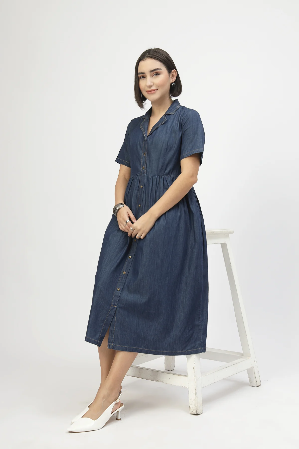 Maternity Denim Zipless Feeding Dress - Denim Blue - Image 11