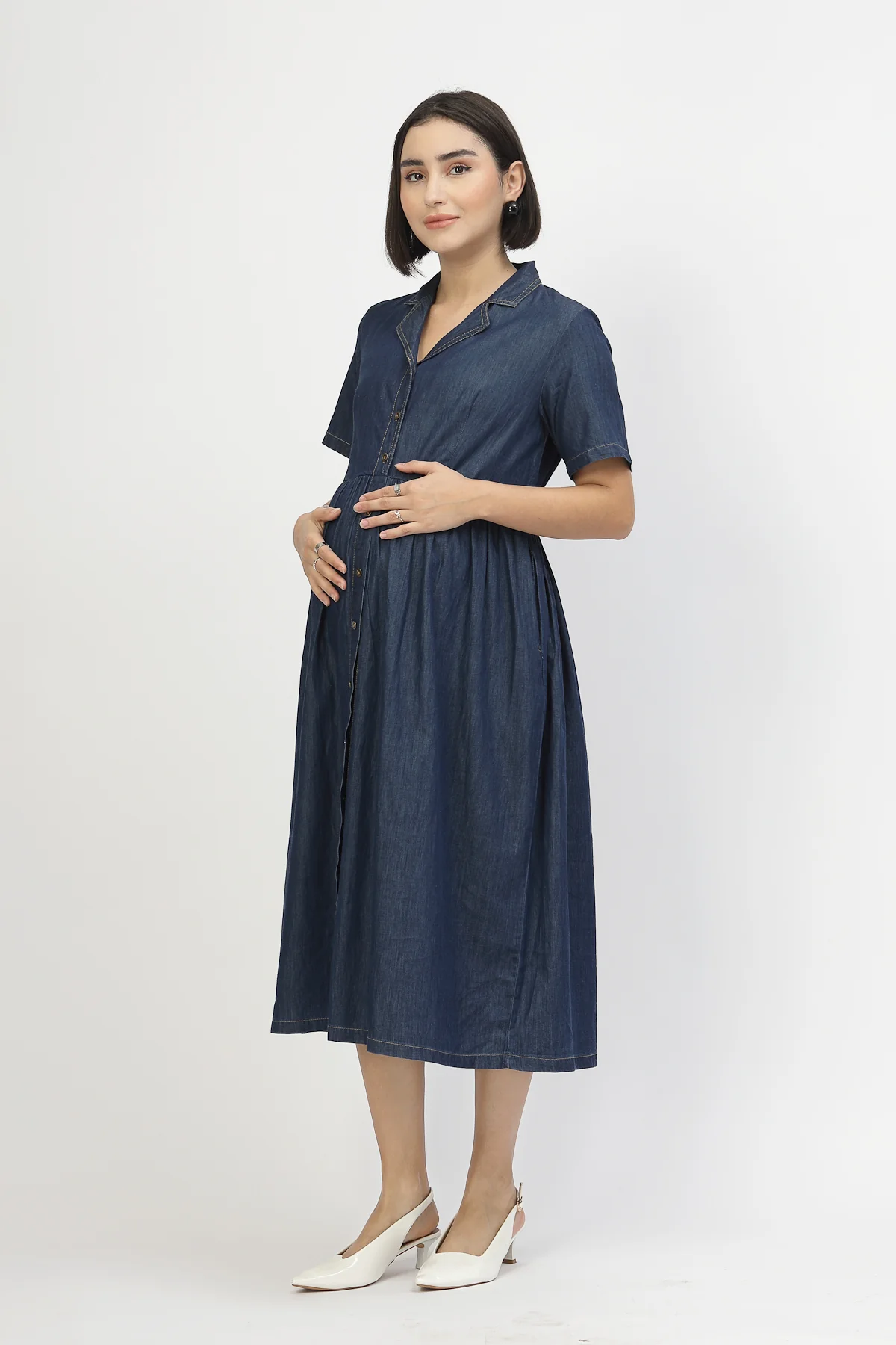 Maternity Denim Zipless Feeding Dress - Denim Blue - Image 2