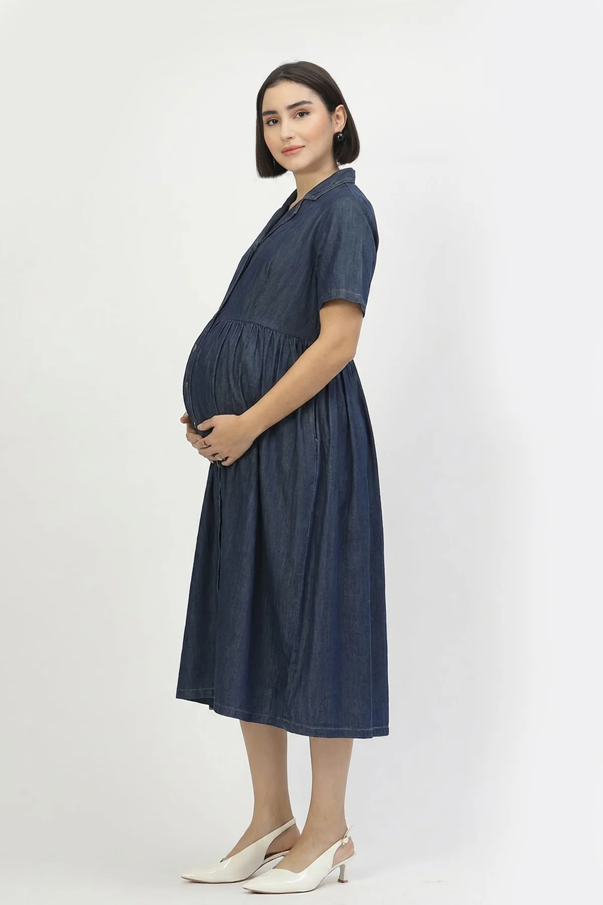 Maternity Denim Zipless Feeding Dress - Denim Blue - Image 5