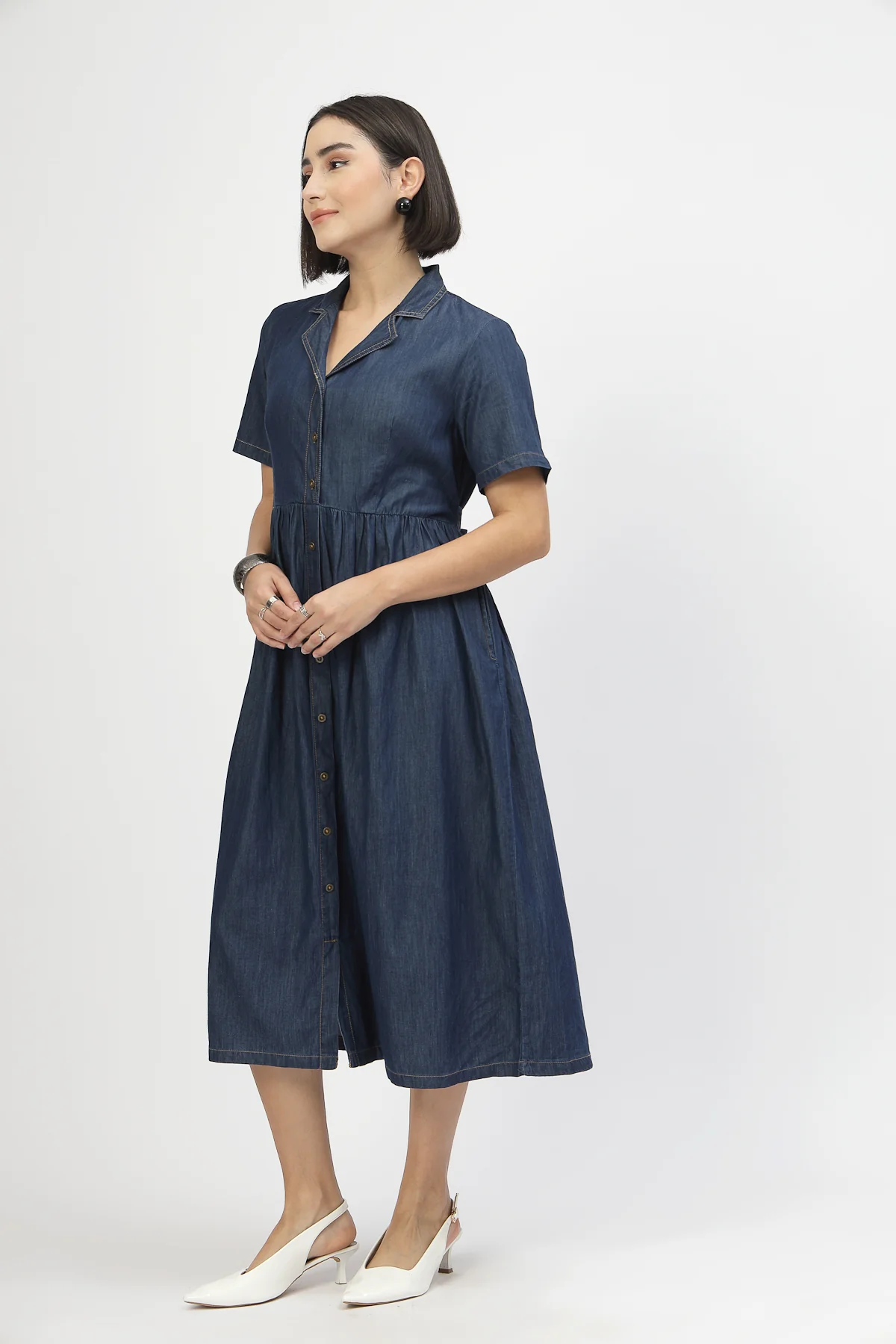 Maternity Denim Zipless Feeding Dress - Denim Blue - Image 7
