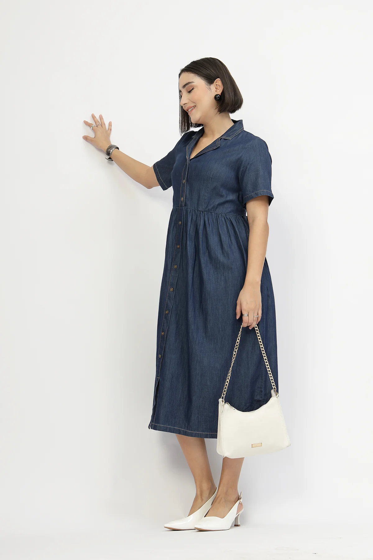 Maternity Denim Zipless Feeding Dress - Denim Blue - Image 8