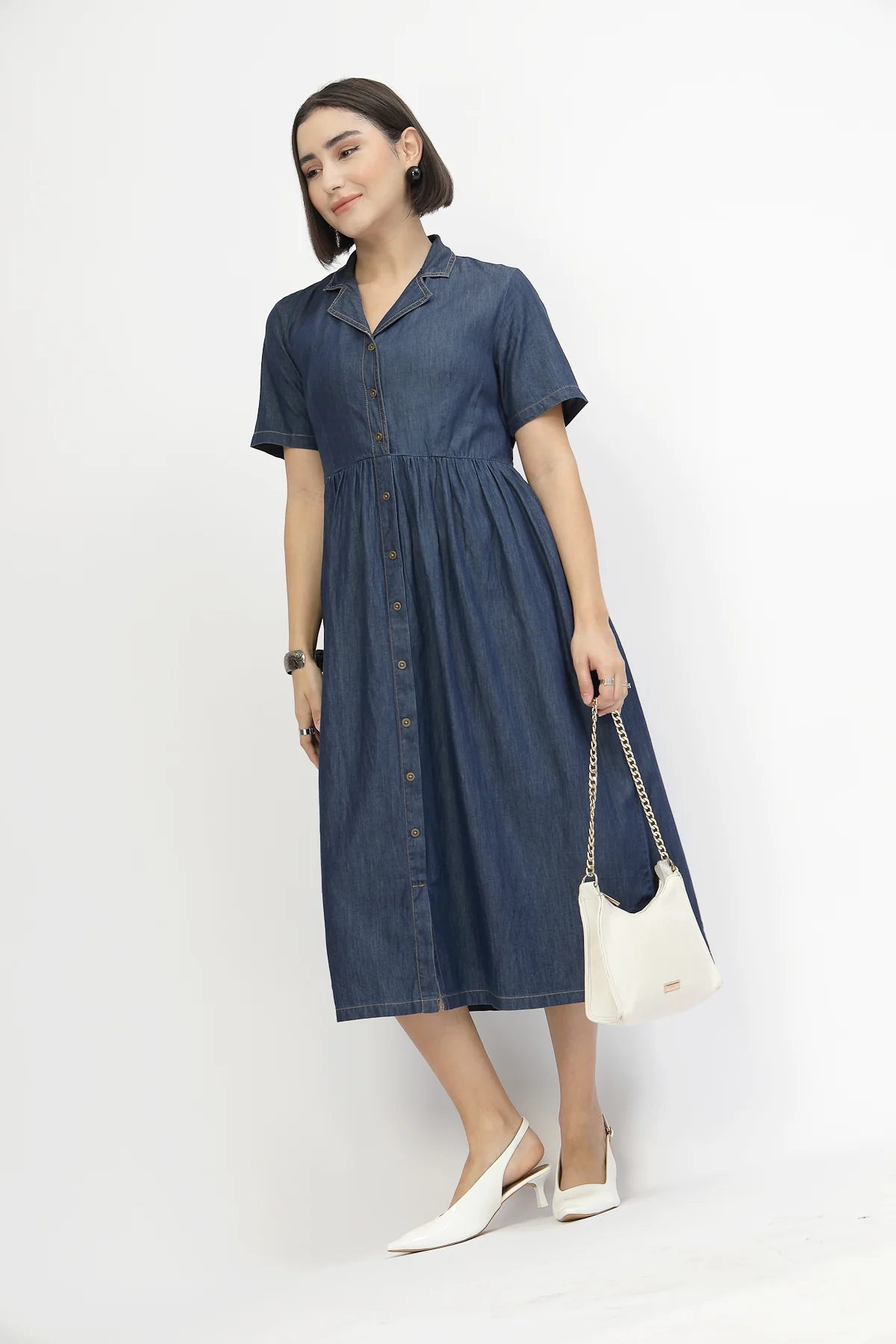 Maternity Denim Zipless Feeding Dress - Denim Blue - Image 9