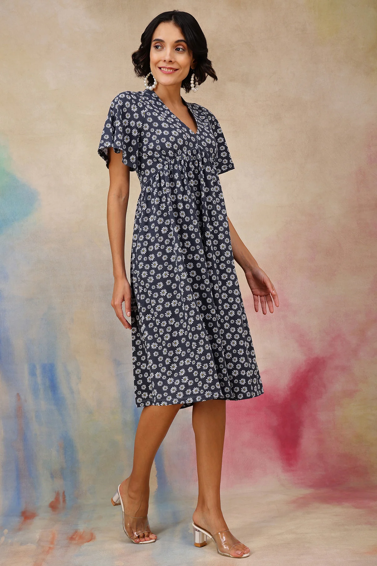 Maternity Floral V-Neck Midi Feeding Dress - Image 7