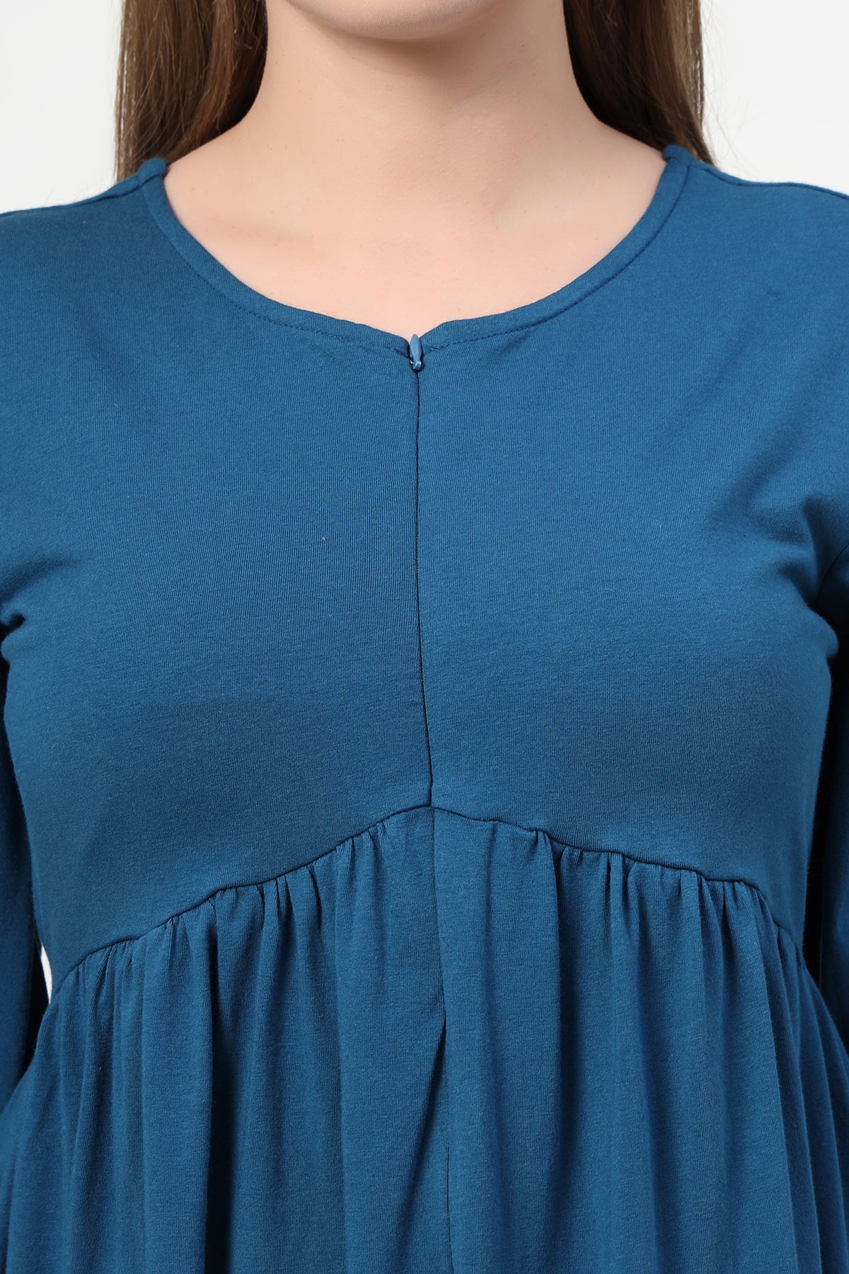 Maternity & Nursing Knee-Length Cotton Dress with Pocket - Airforce - Image 9