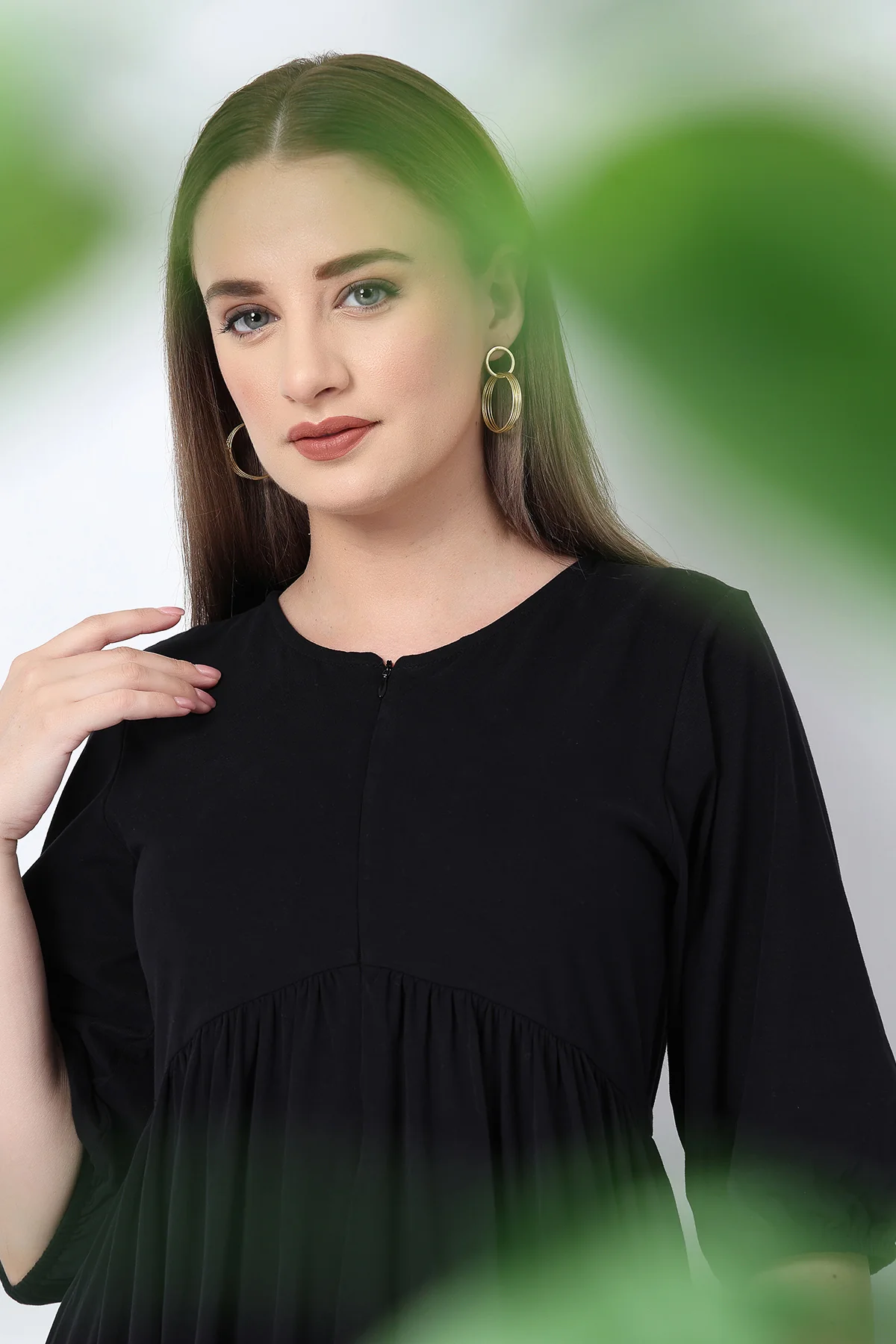 Maternity & Nursing Knee-Length Cotton Dress with Pocket - Black - Image 14
