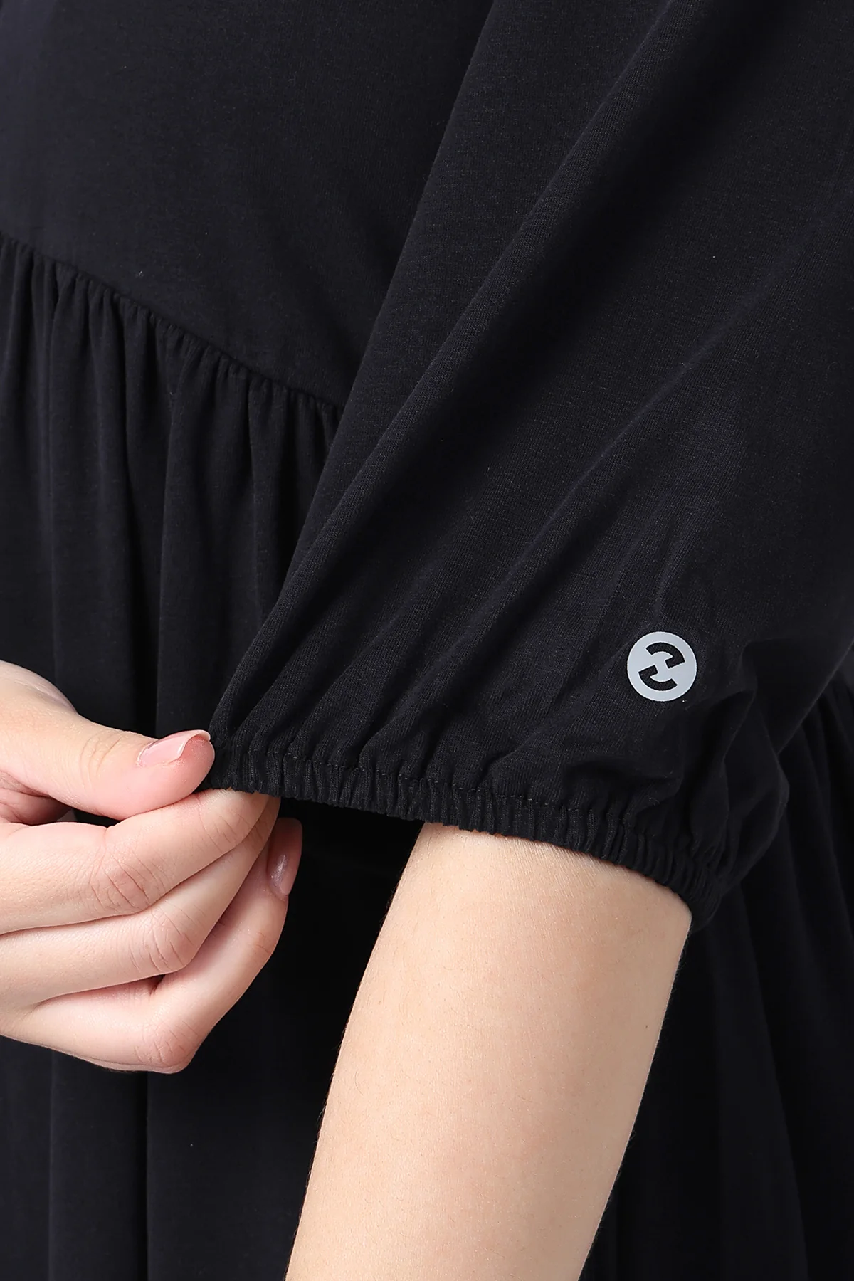 Maternity & Nursing Knee-Length Cotton Dress with Pocket - Black - Image 8