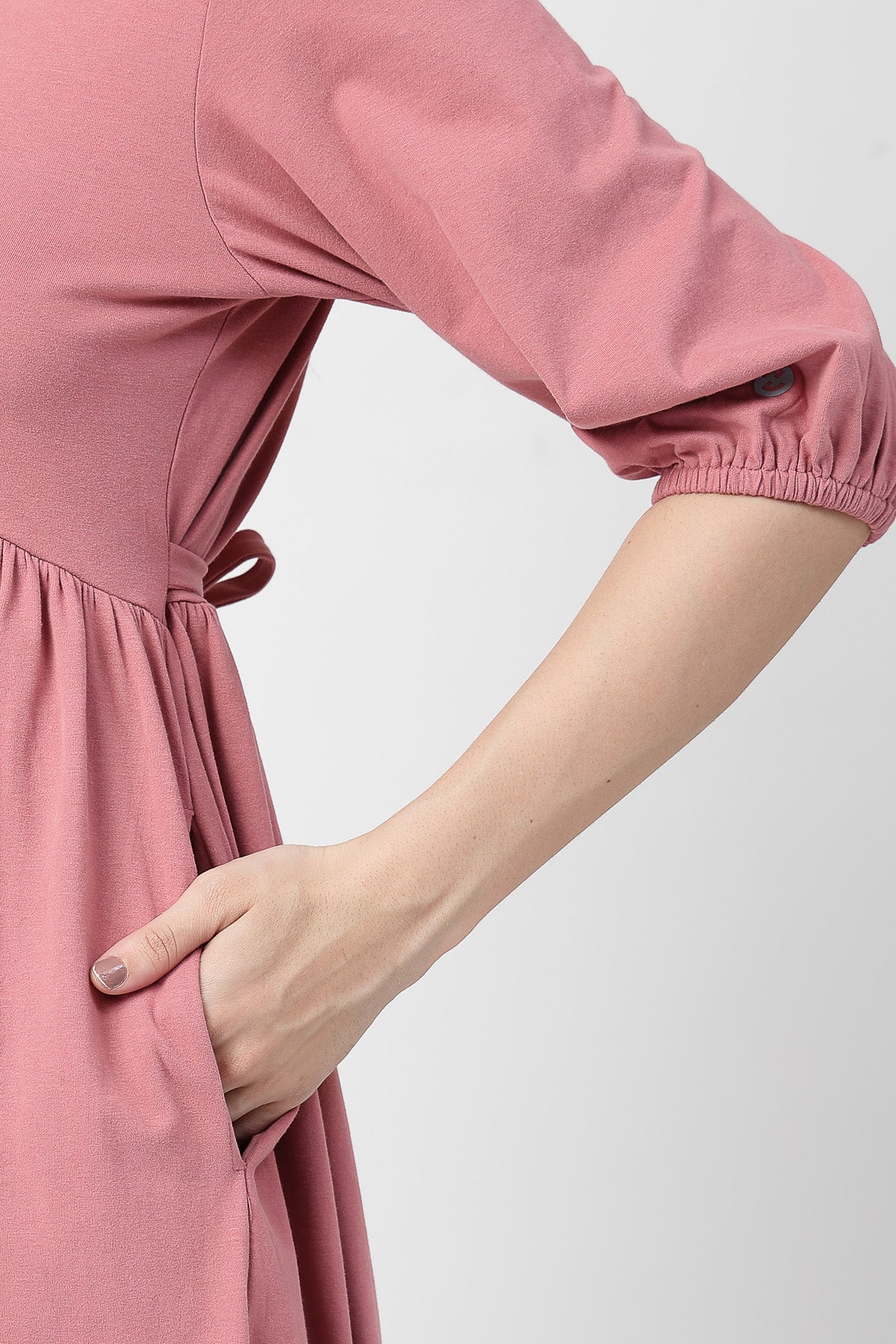 Maternity & Nursing Knee-Length Cotton Dress with Pocket - Deep Salmon - Image 5