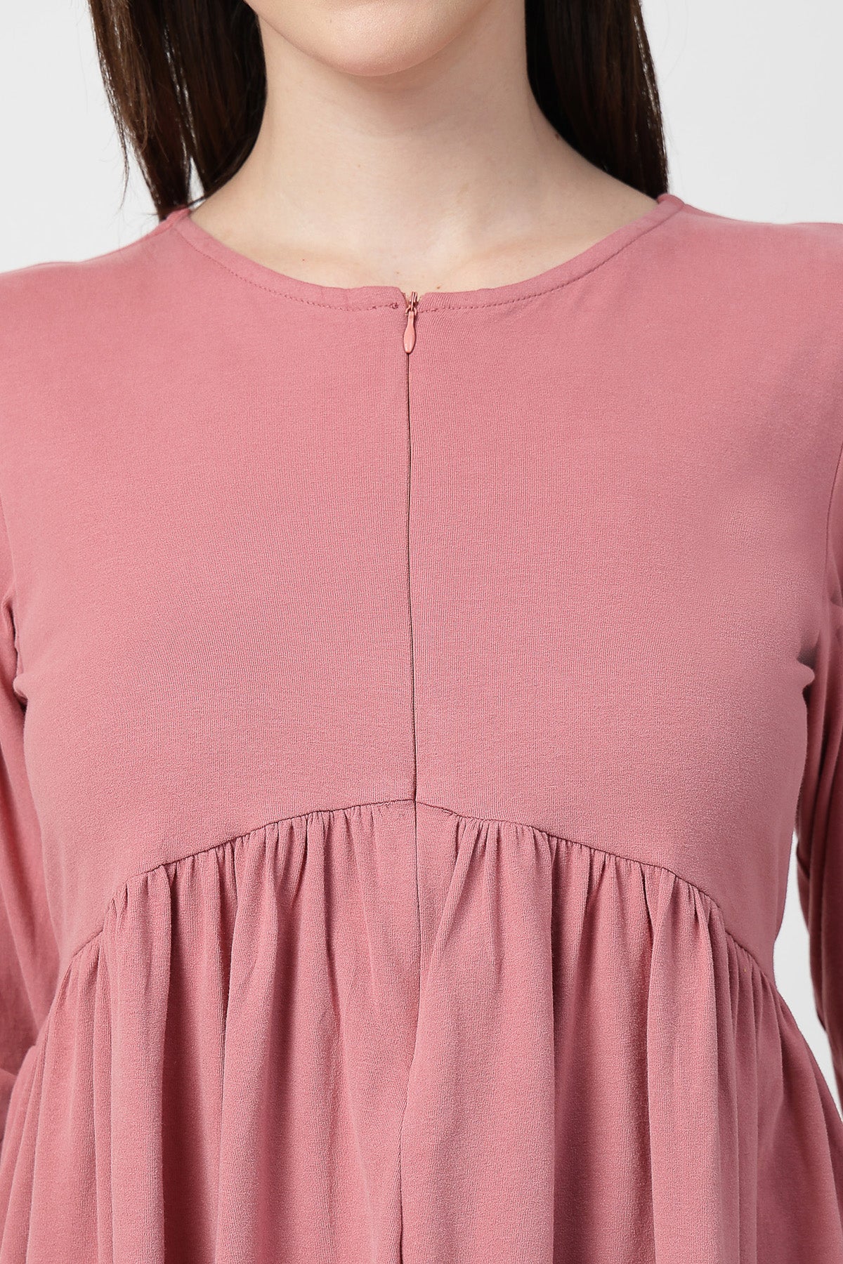 Maternity & Nursing Knee-Length Cotton Dress with Pocket - Deep Salmon - Image 9