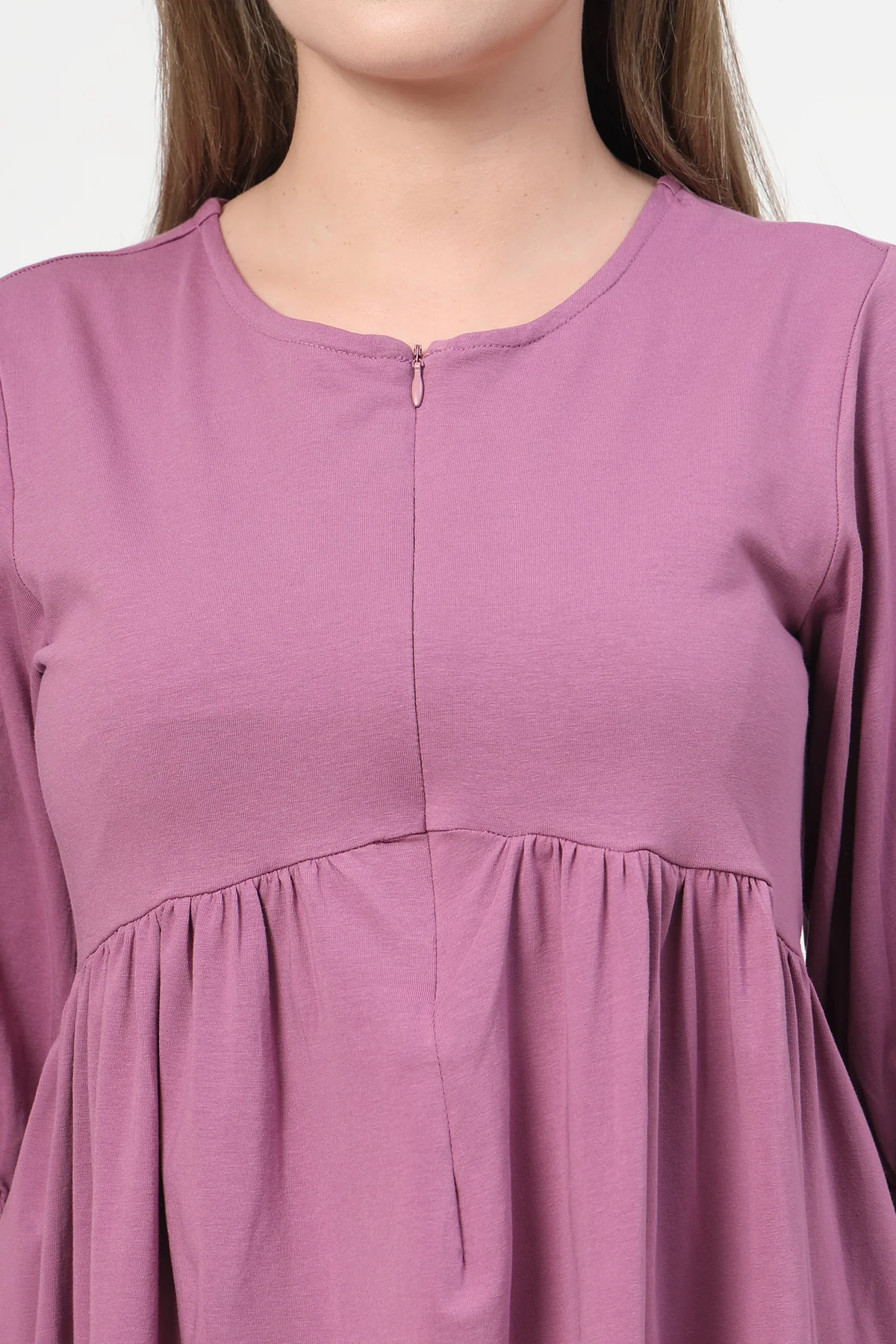 Maternity & Nursing Knee-Length Cotton Dress with Pocket - Onion - Image 8