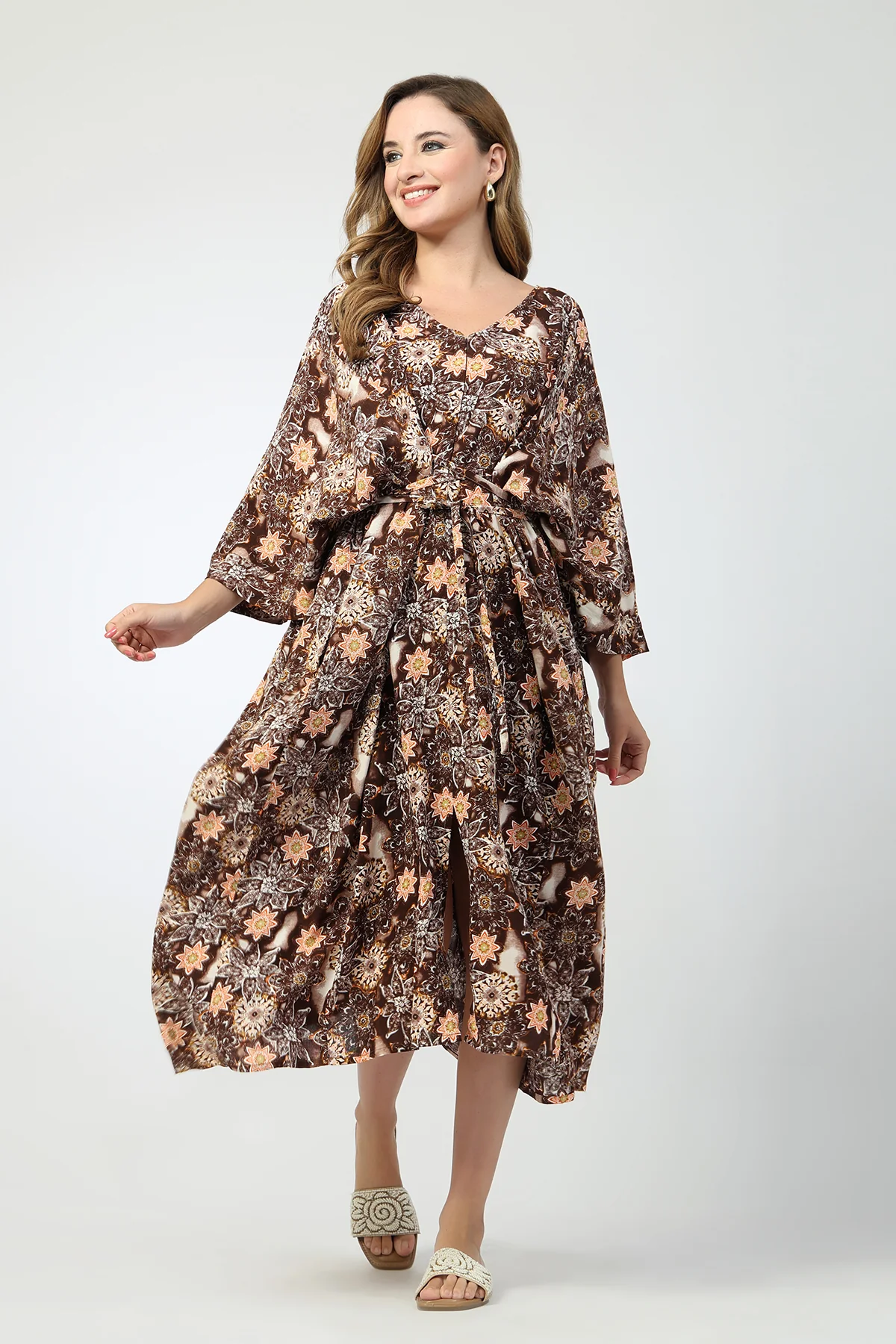 Maternity Concealed Zip Feeding Kaftan - Brown - Image 12