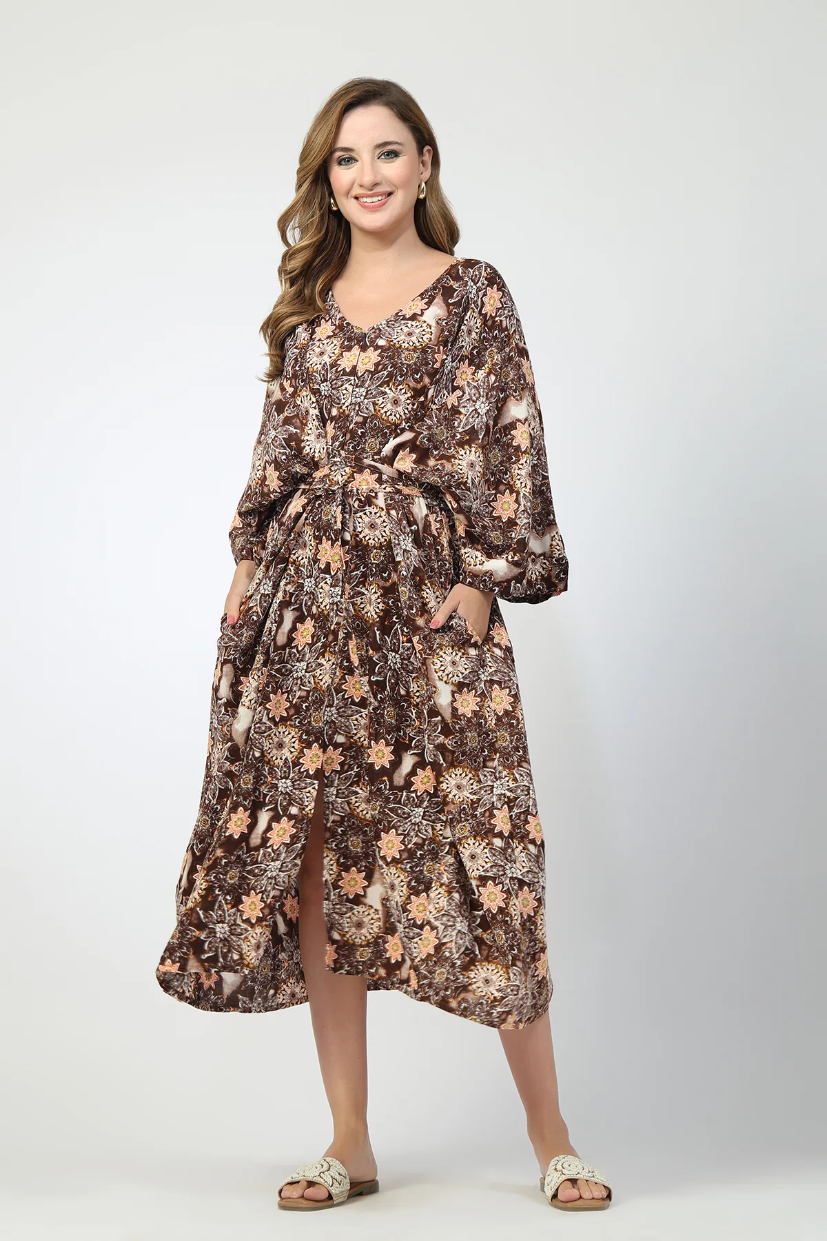 Maternity Concealed Zip Feeding Kaftan - Brown - Image 2