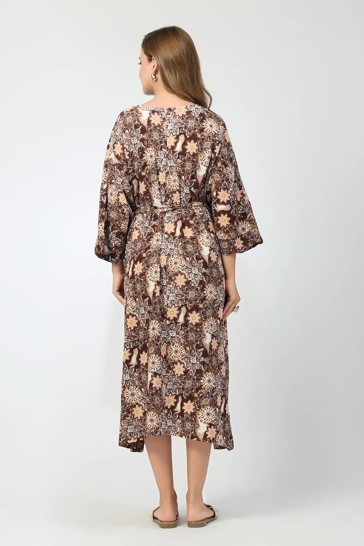 Maternity Concealed Zip Feeding Kaftan - Brown - Image 4