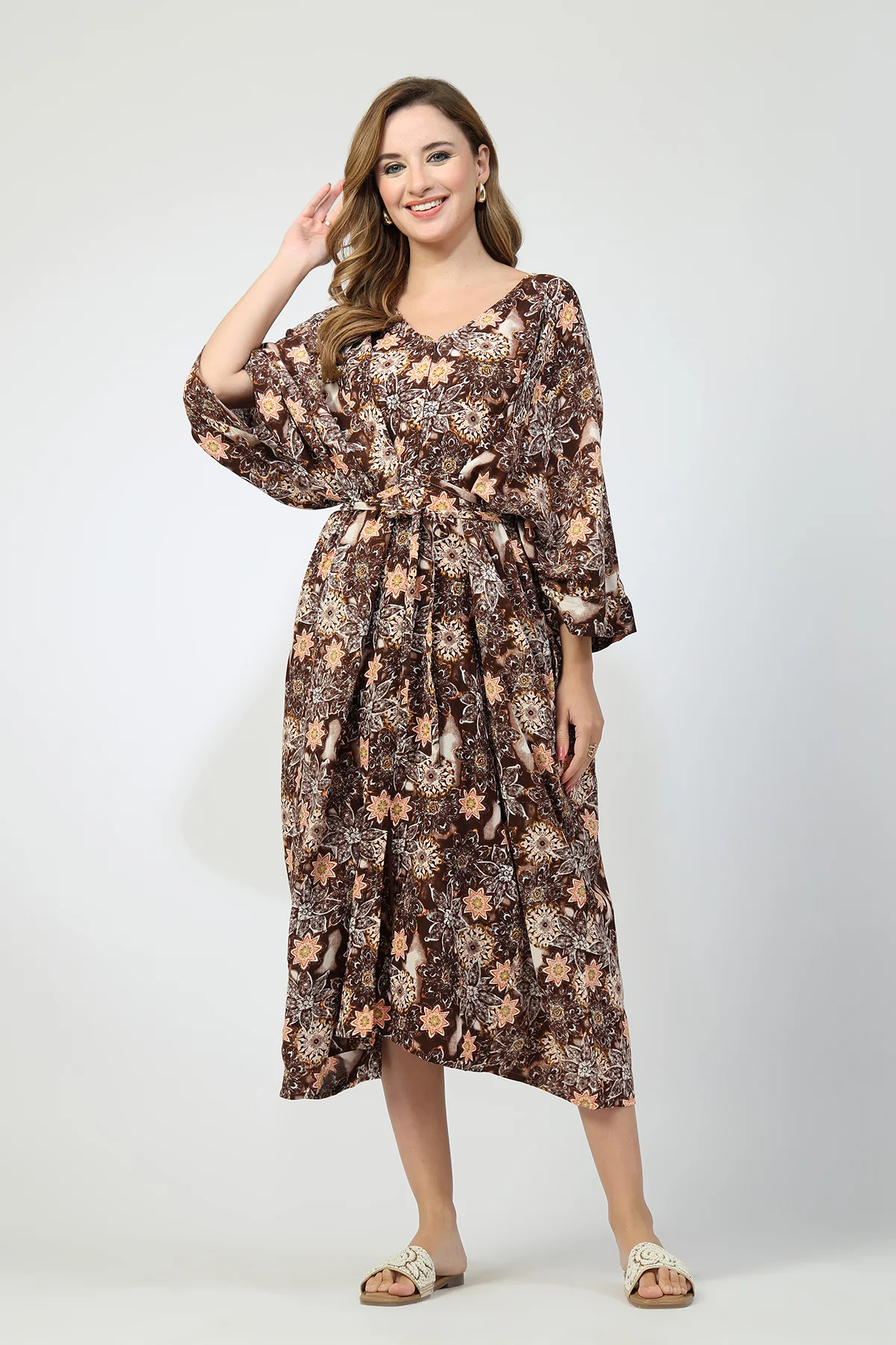 Maternity Concealed Zip Feeding Kaftan - Brown - Image 5