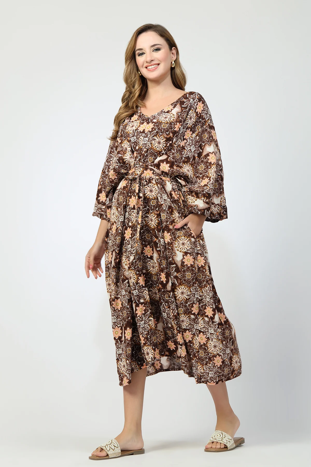 Maternity Concealed Zip Feeding Kaftan - Brown - Image 6