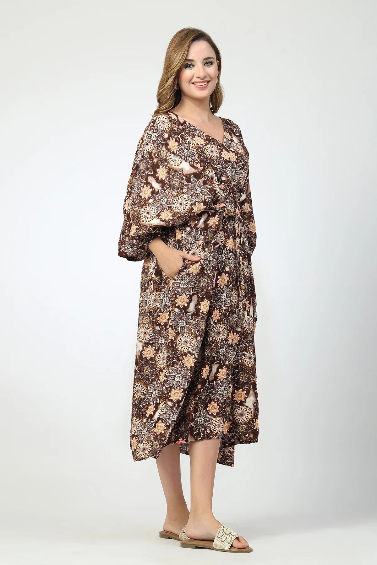 Maternity Concealed Zip Feeding Kaftan - Brown - Image 7