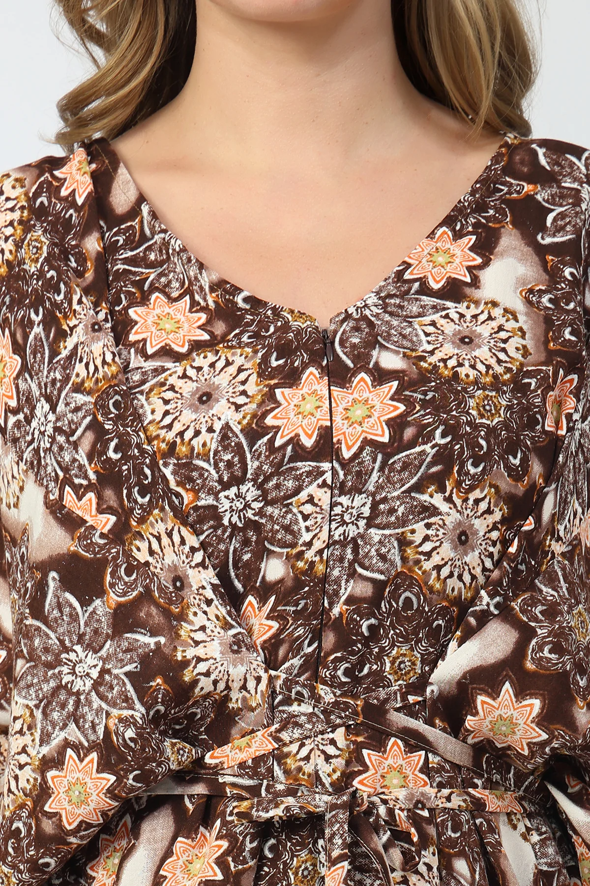 Maternity Concealed Zip Feeding Kaftan - Brown - Image 8