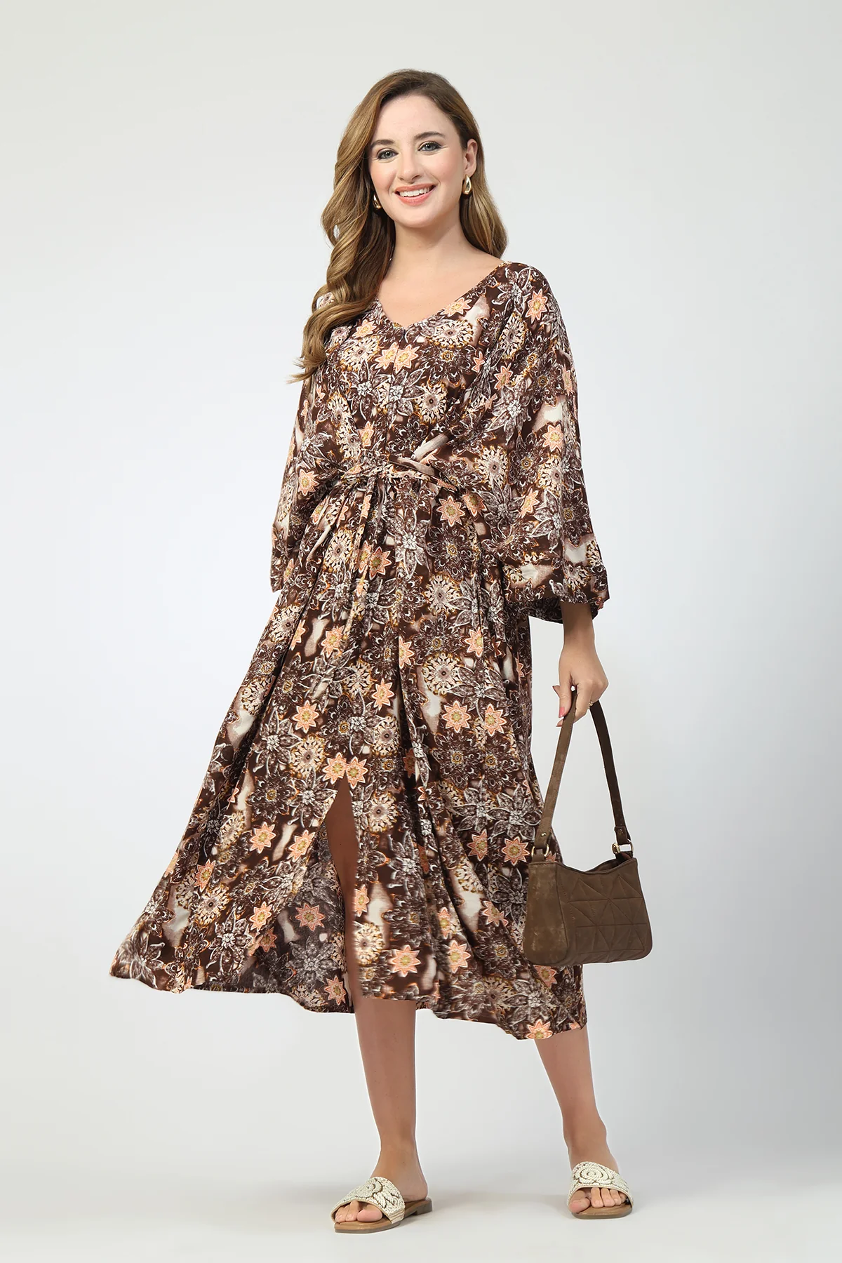Maternity Concealed Zip Feeding Kaftan - Brown - Image 9
