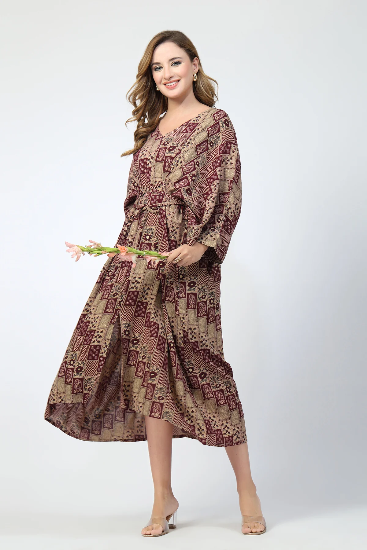 Maternity Concealed Zip Feeding Kaftan - Maroon - Image 10