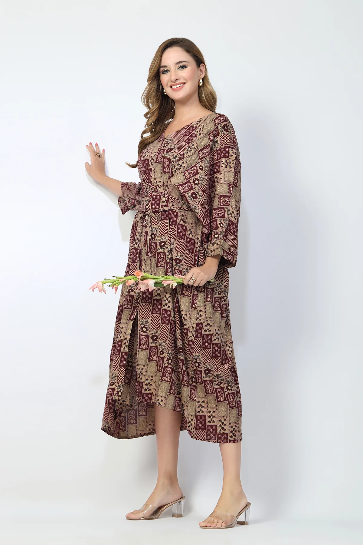 Maternity Concealed Zip Feeding Kaftan - Maroon - Image 12