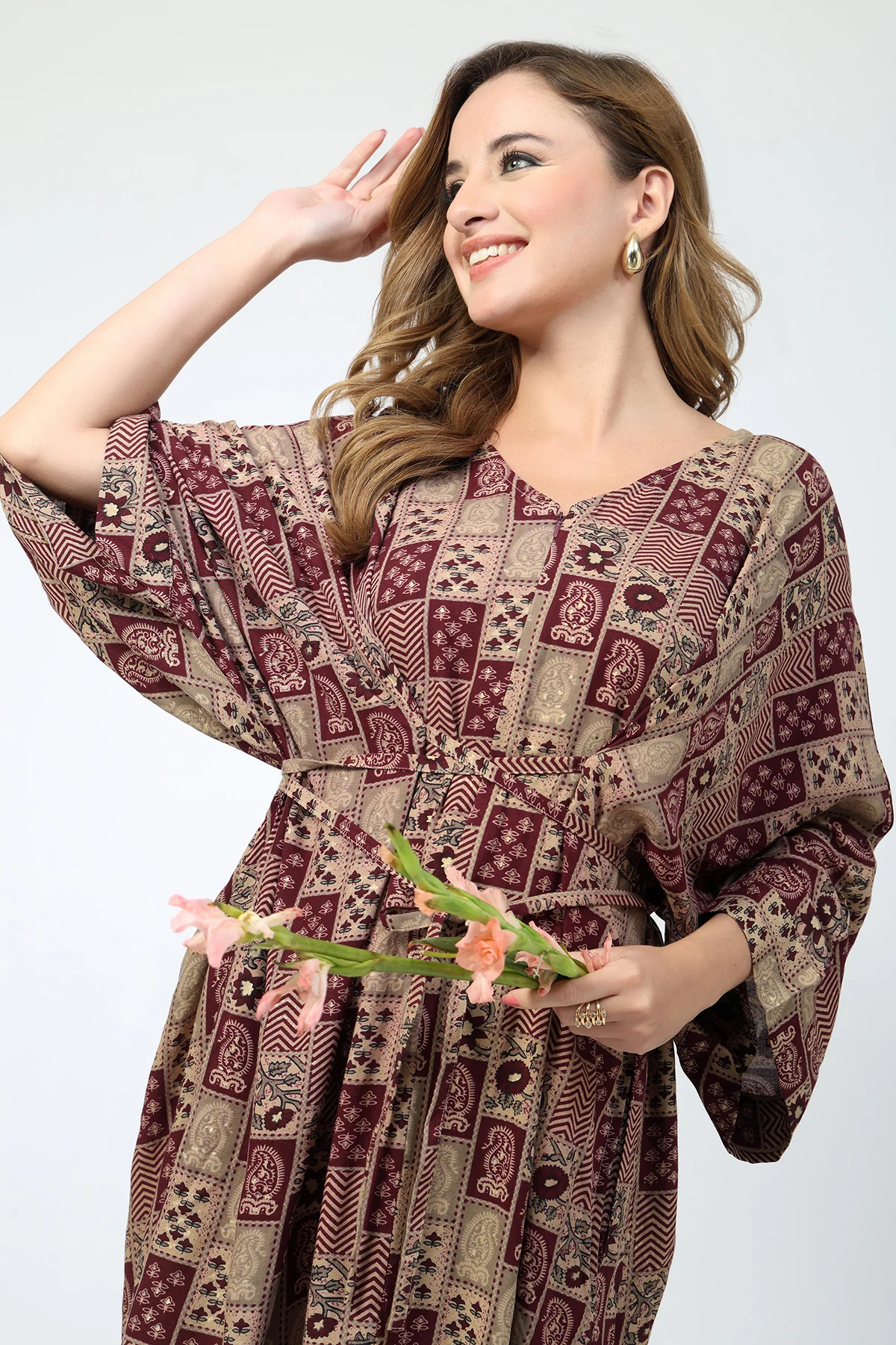 Maternity Concealed Zip Feeding Kaftan - Maroon - Image 13