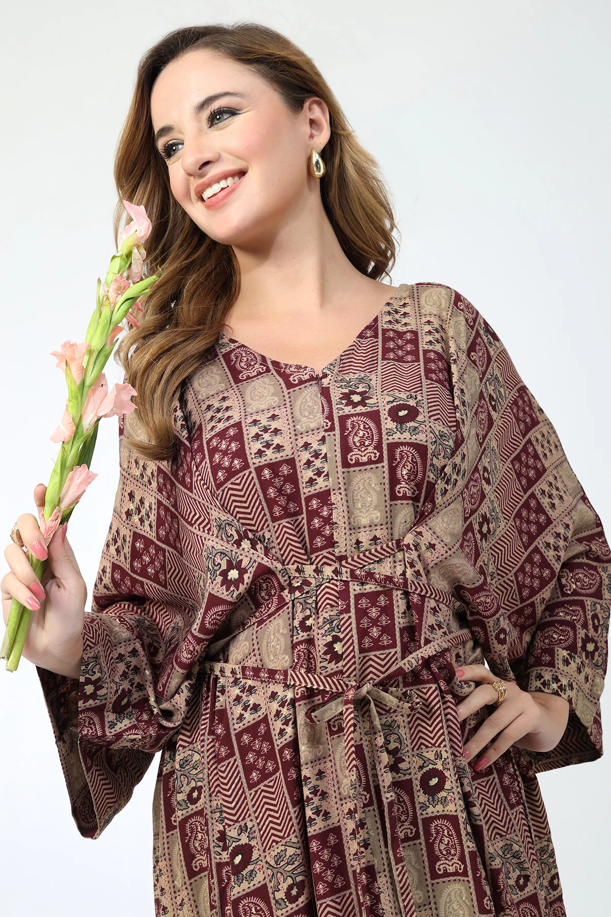 Maternity Concealed Zip Feeding Kaftan - Maroon - Image 14