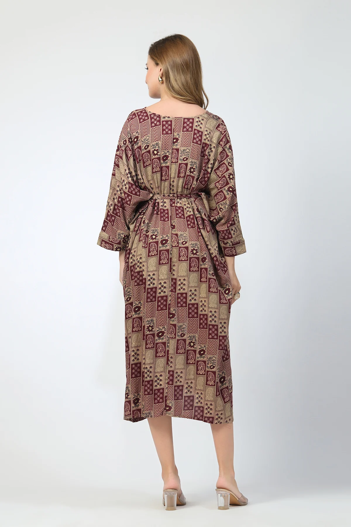 Maternity Concealed Zip Feeding Kaftan - Maroon - Image 3