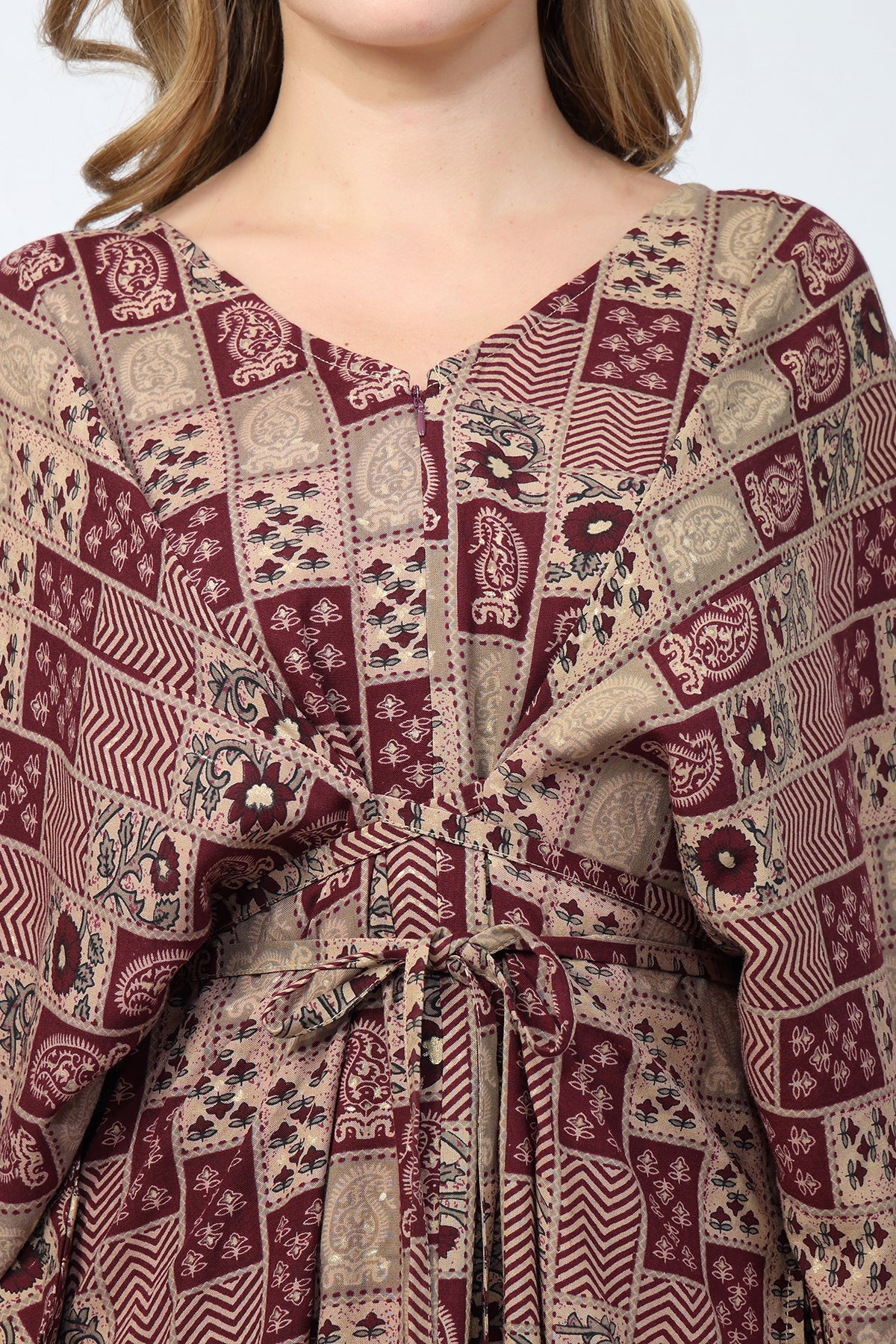 Maternity Concealed Zip Feeding Kaftan - Maroon - Image 8